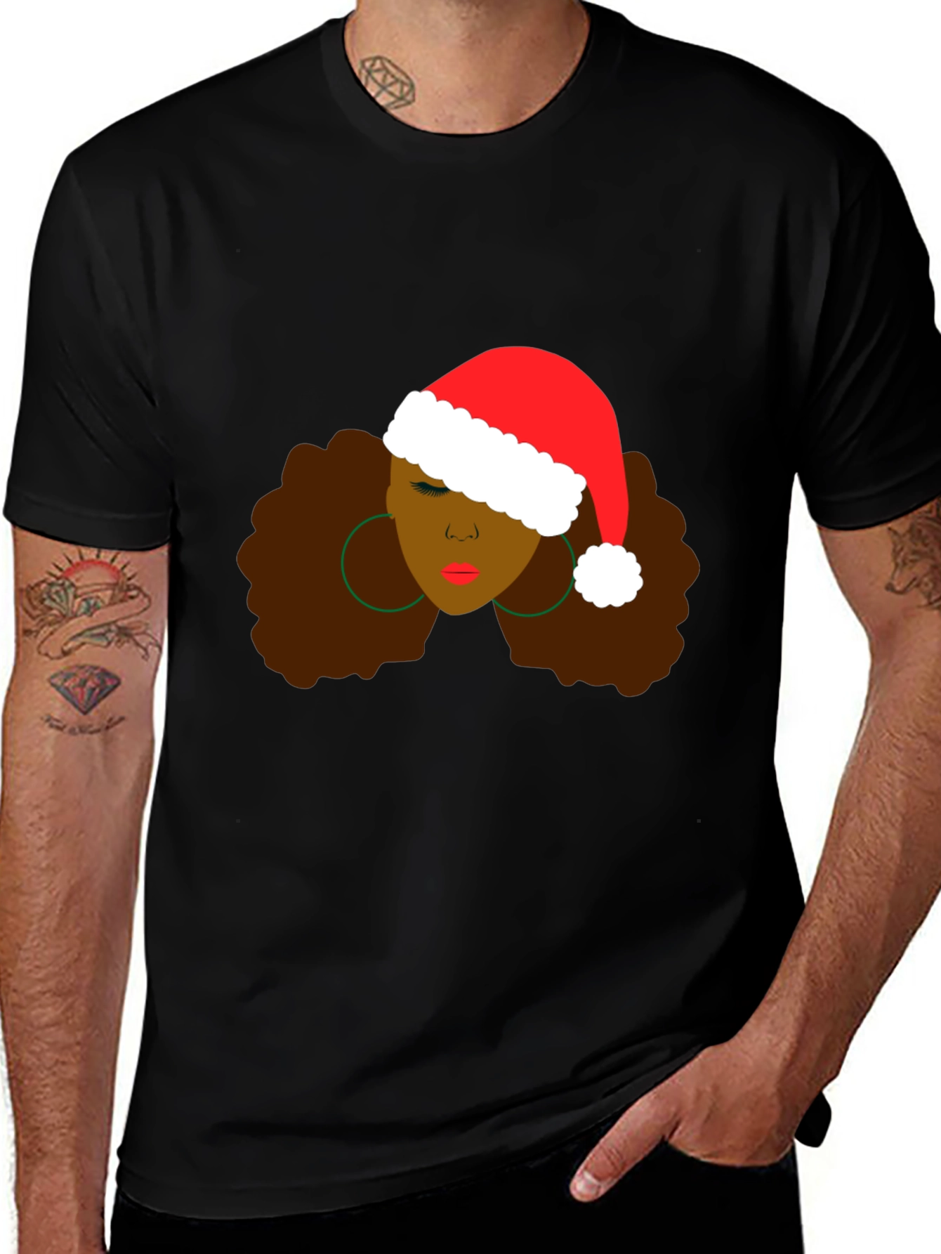 Variant 26 of Afro Santa Tee - Holiday Festive Shirt