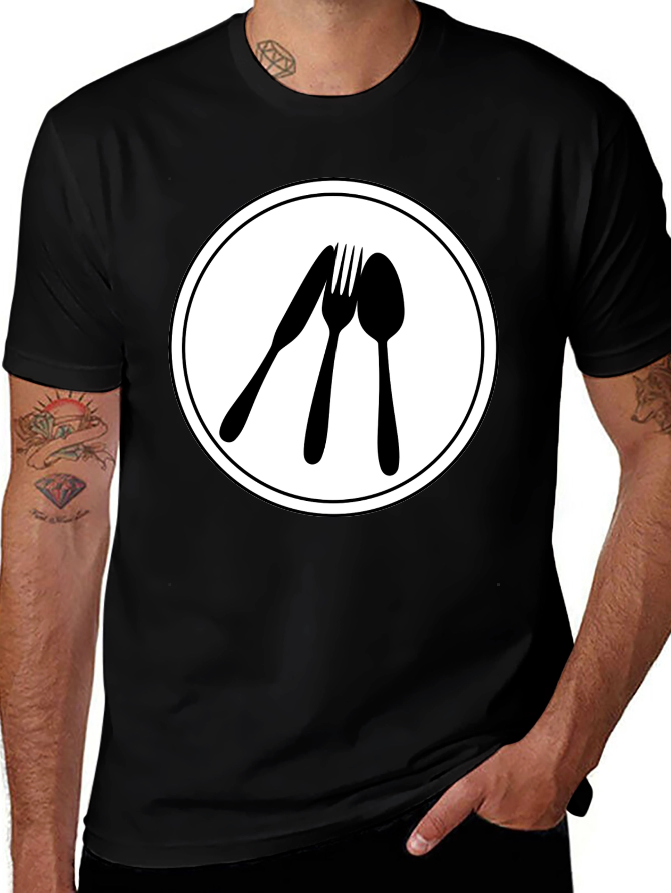 Culinary Cutlery Graphic Tee - Black Cotton T-Shirt