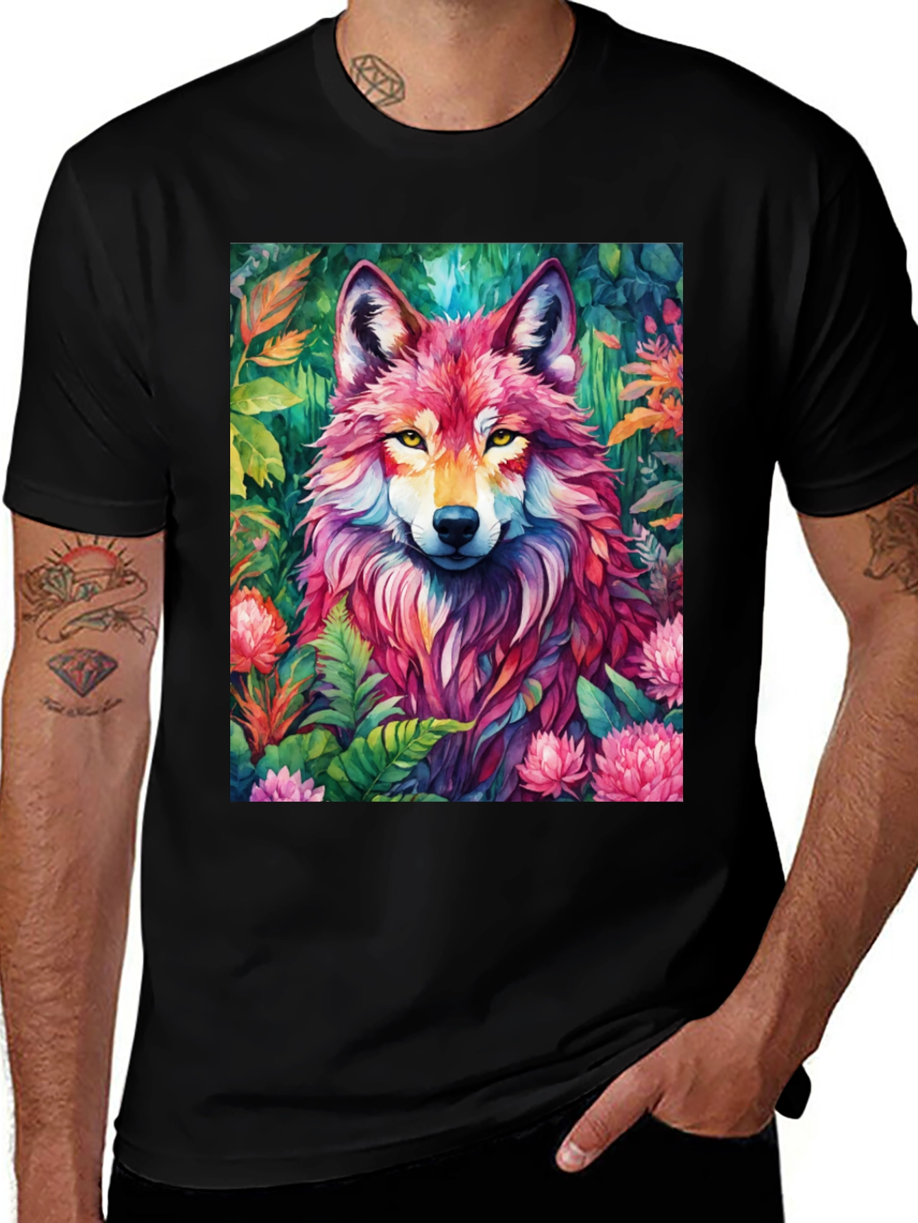 Variant 6 of Vivid Wolf Graphic T-Shirt - Jungle Style Tee
