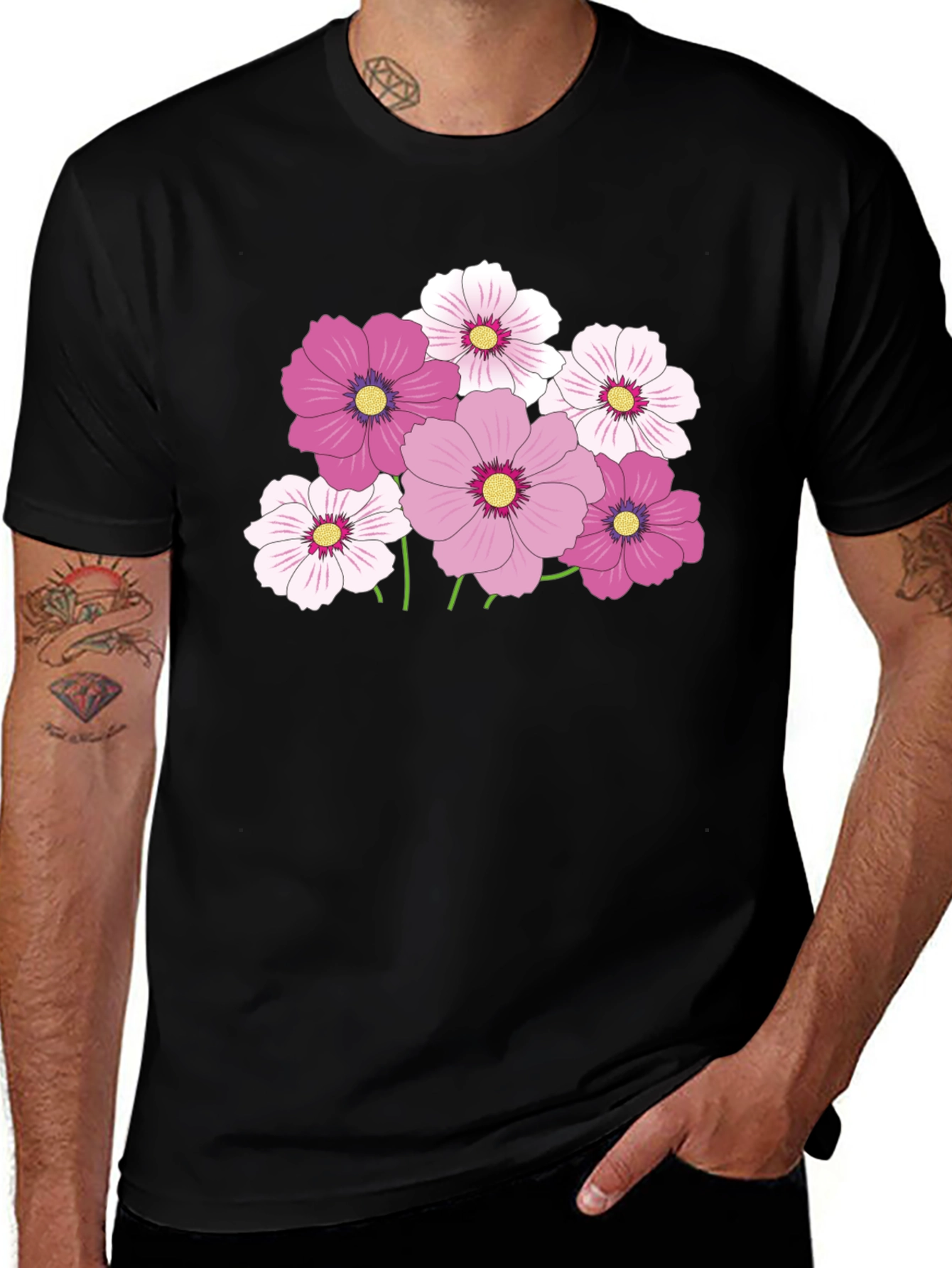 Variant 9 of Floral Print Tee - Black