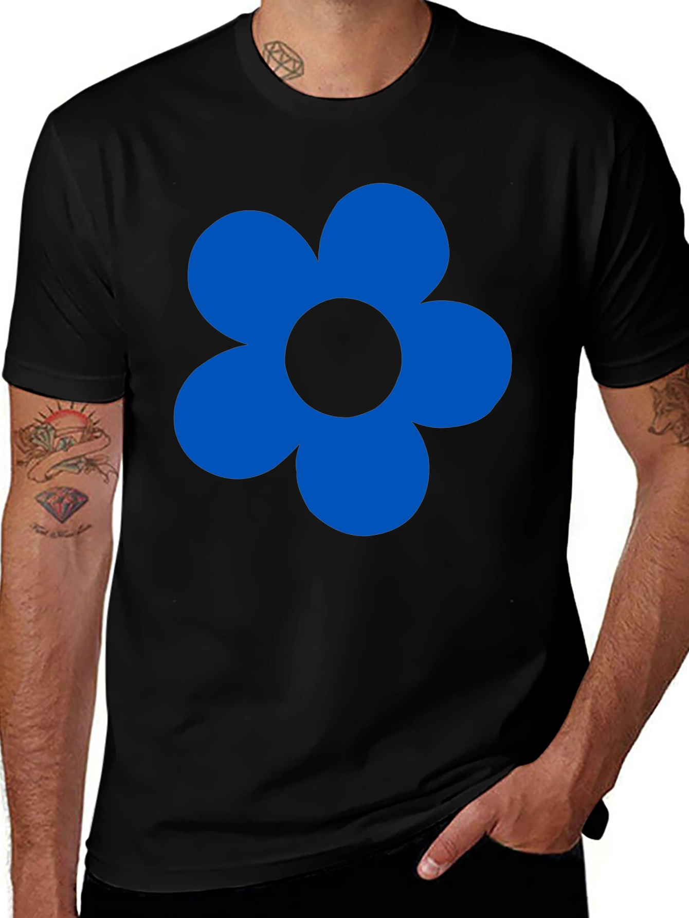 Variant 18 of Blue Flower Graphic Black T-Shirt