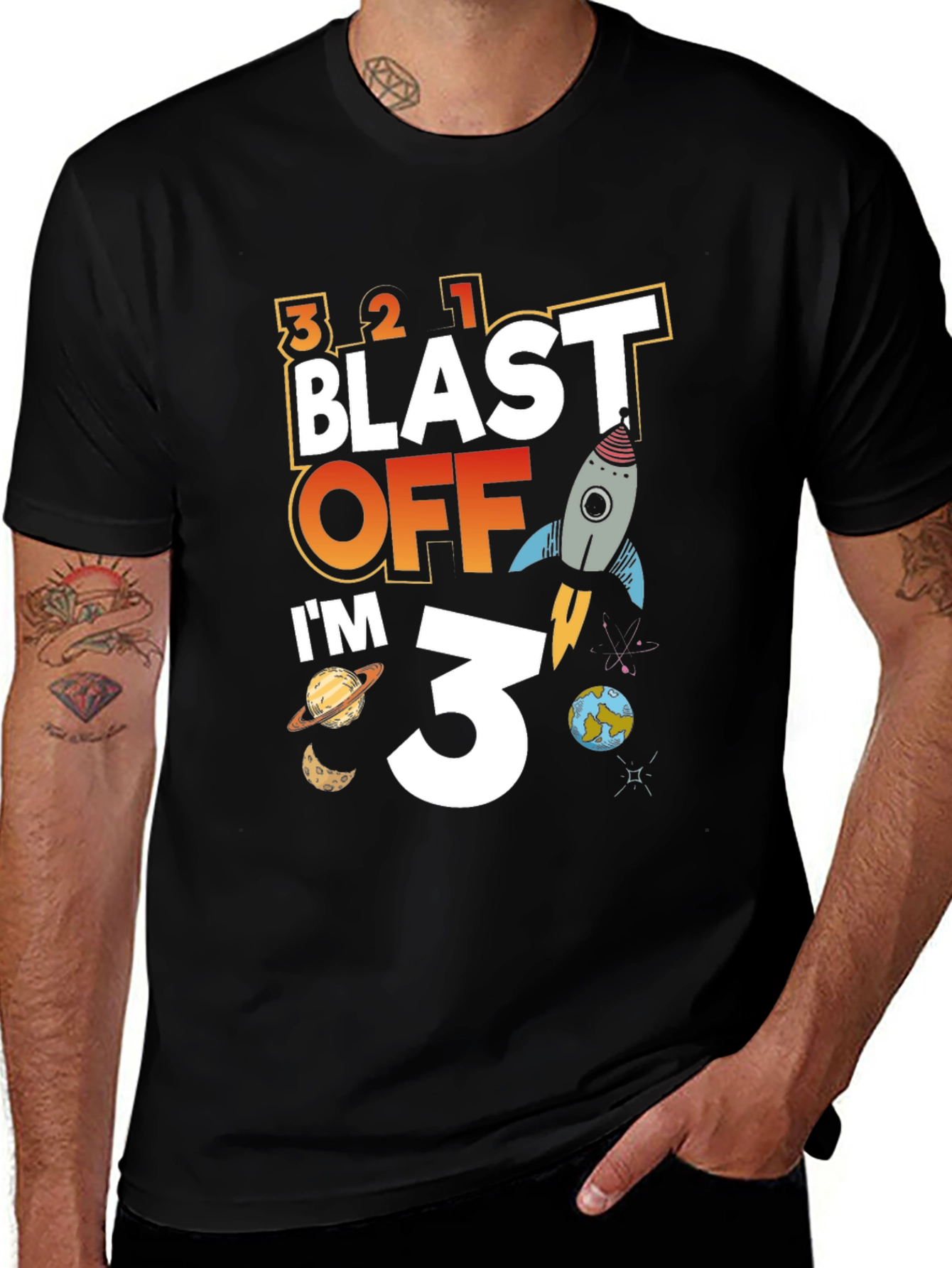 Blast Off I'm 3 Shirt - Third Birthday Space Theme