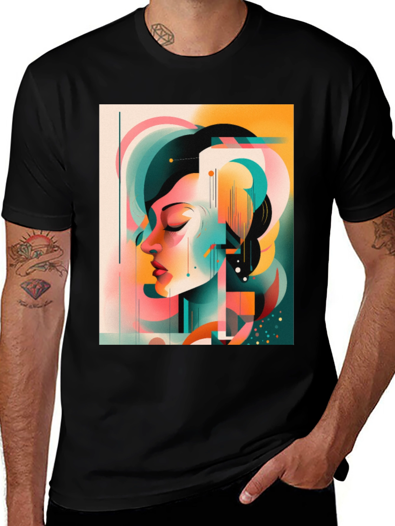 Variant 22 of Abstract Woman Graphic Tee - Black
