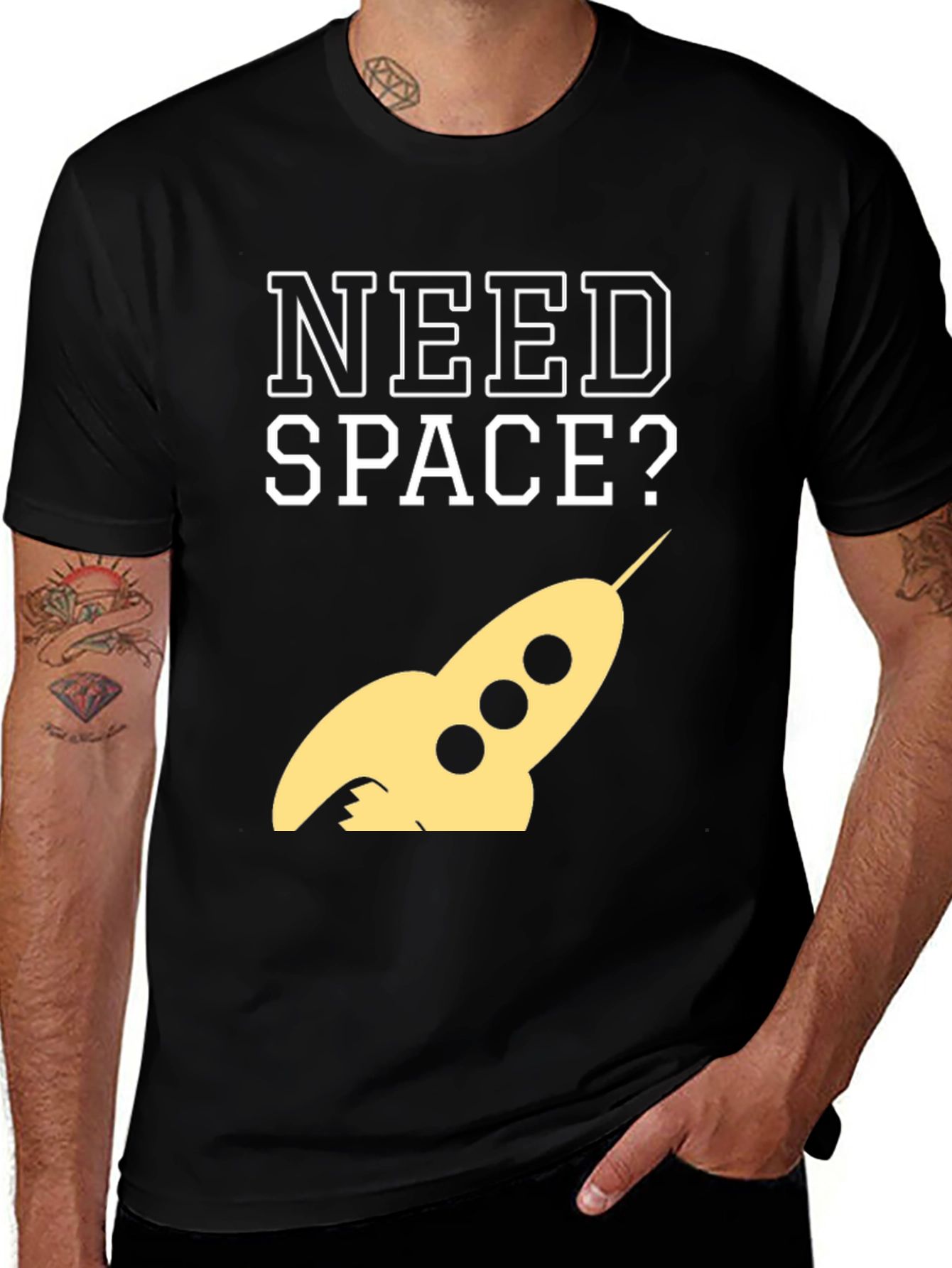 Variant 17 of Need Space? Rocket Graphic Tee - Black Cotton T-Shirt