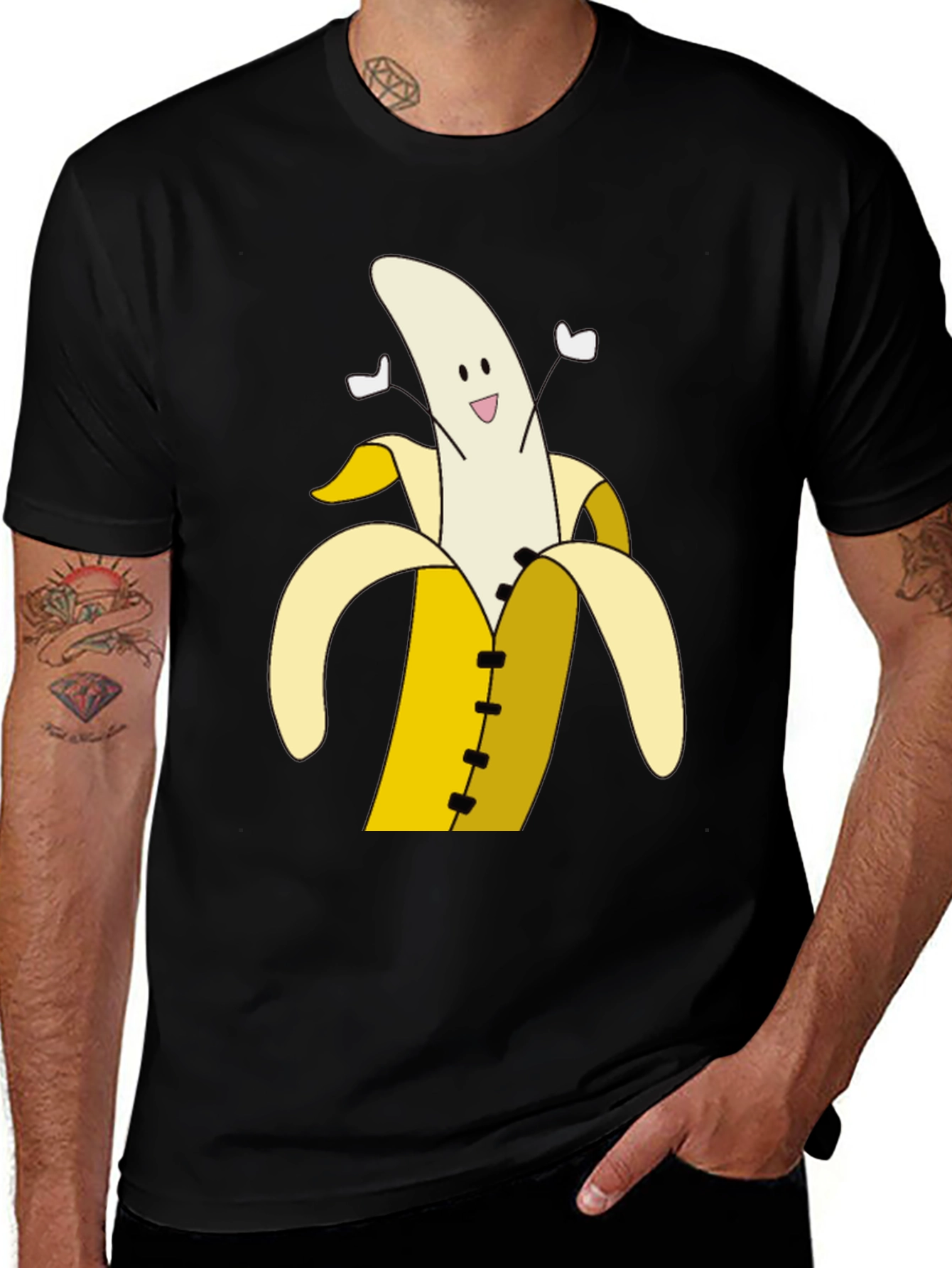 Variant 22 of Banana Cartoon T-Shirt - Black Cotton Tee