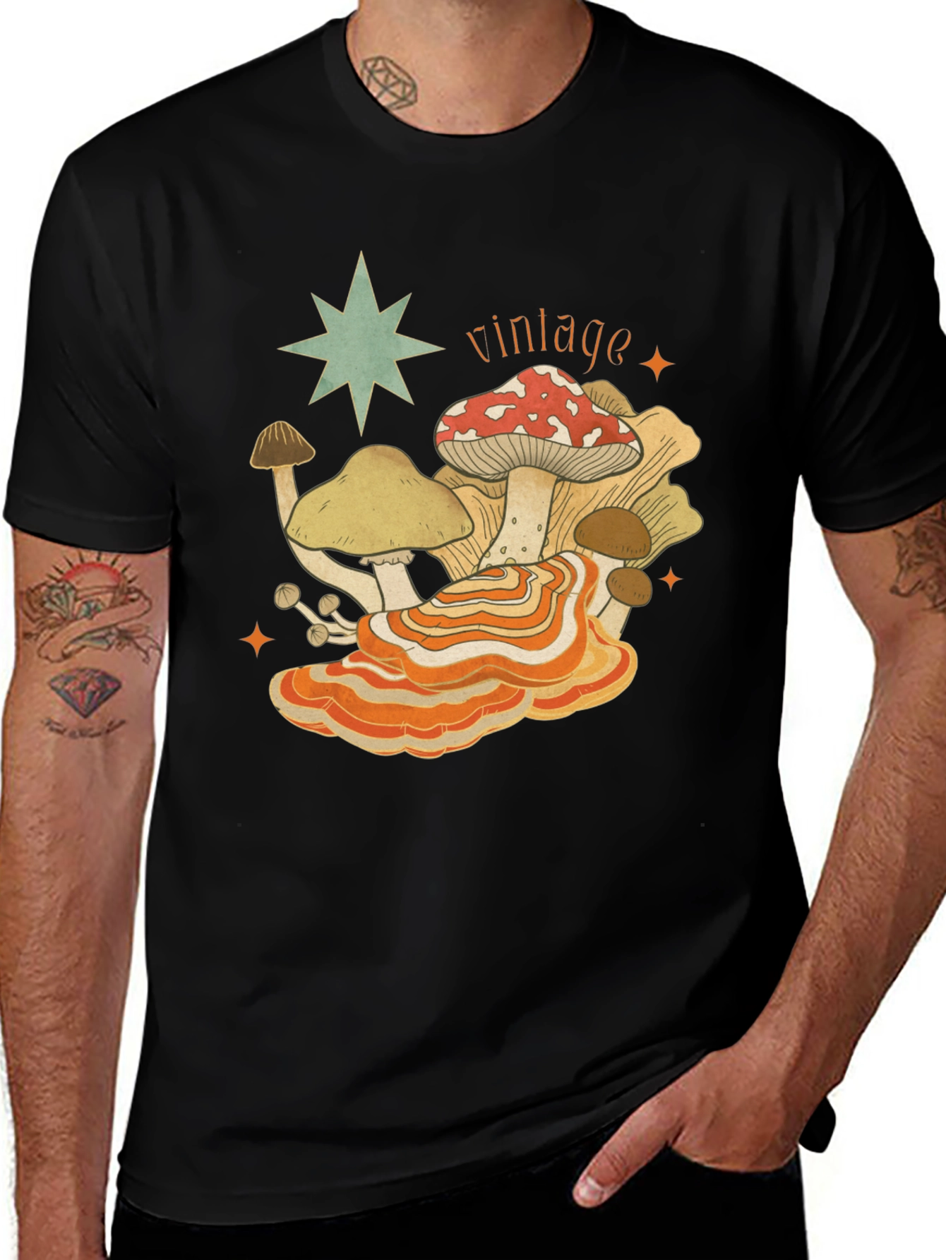 Variant 21 of Vintage Mushroom Graphic Tee - Unisex Black T-Shirt