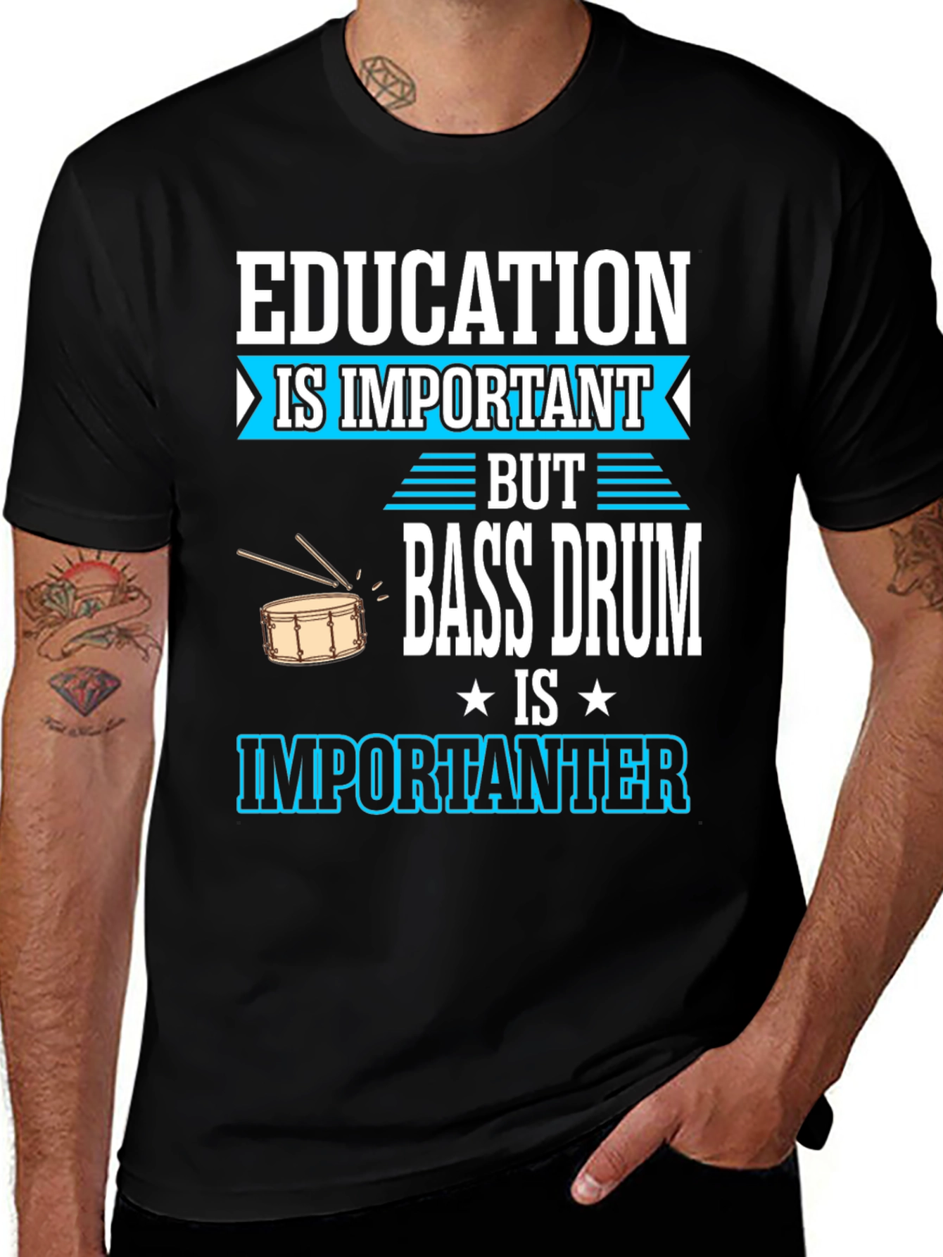 Variant 17 of Education vs Bass Drum Humor T-Shirt