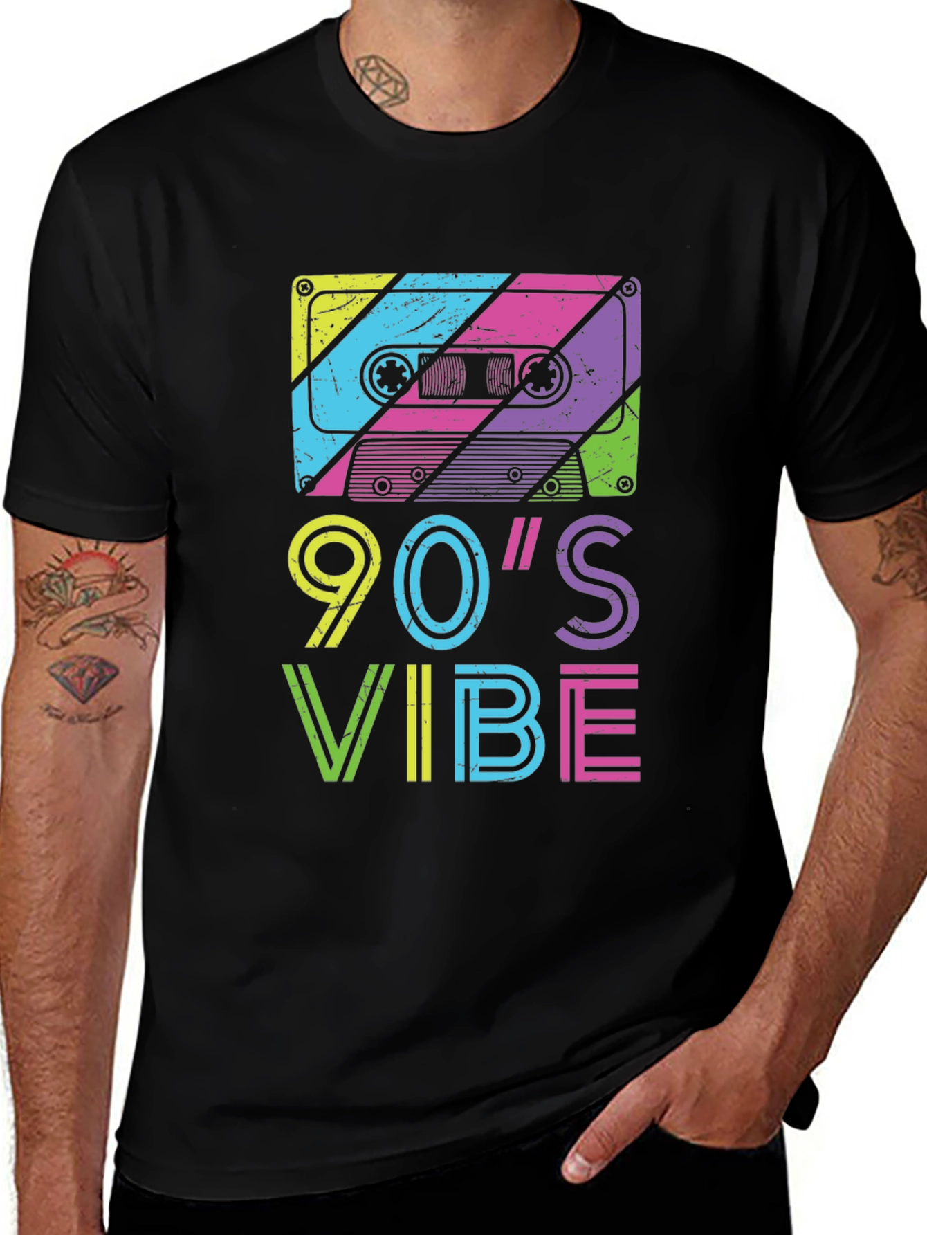 Black 90's Vibe Cassette Tape Graphic T-Shirt main image