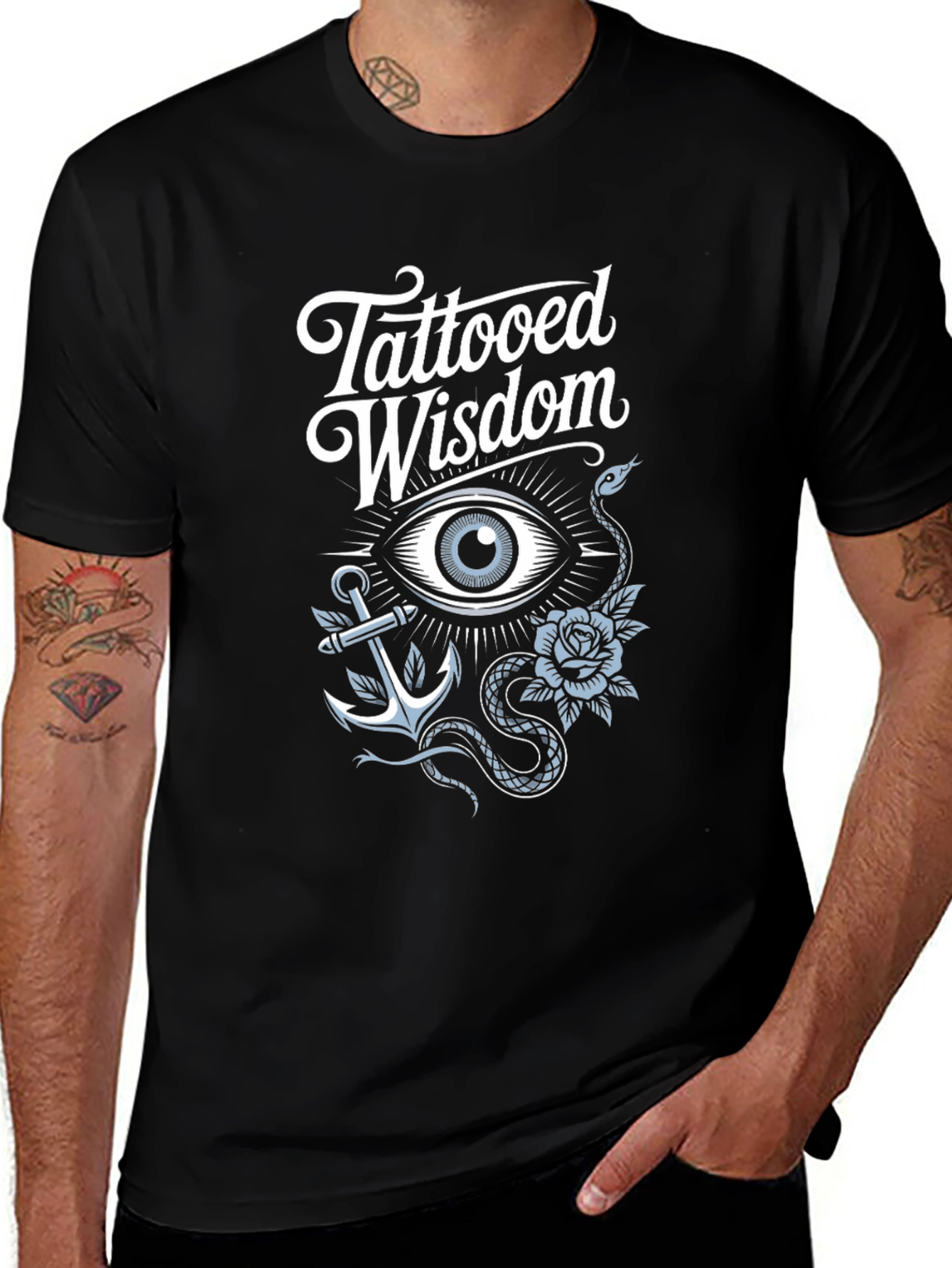 Variant 19 of Tattooed Wisdom Graphic Print Black T-Shirt