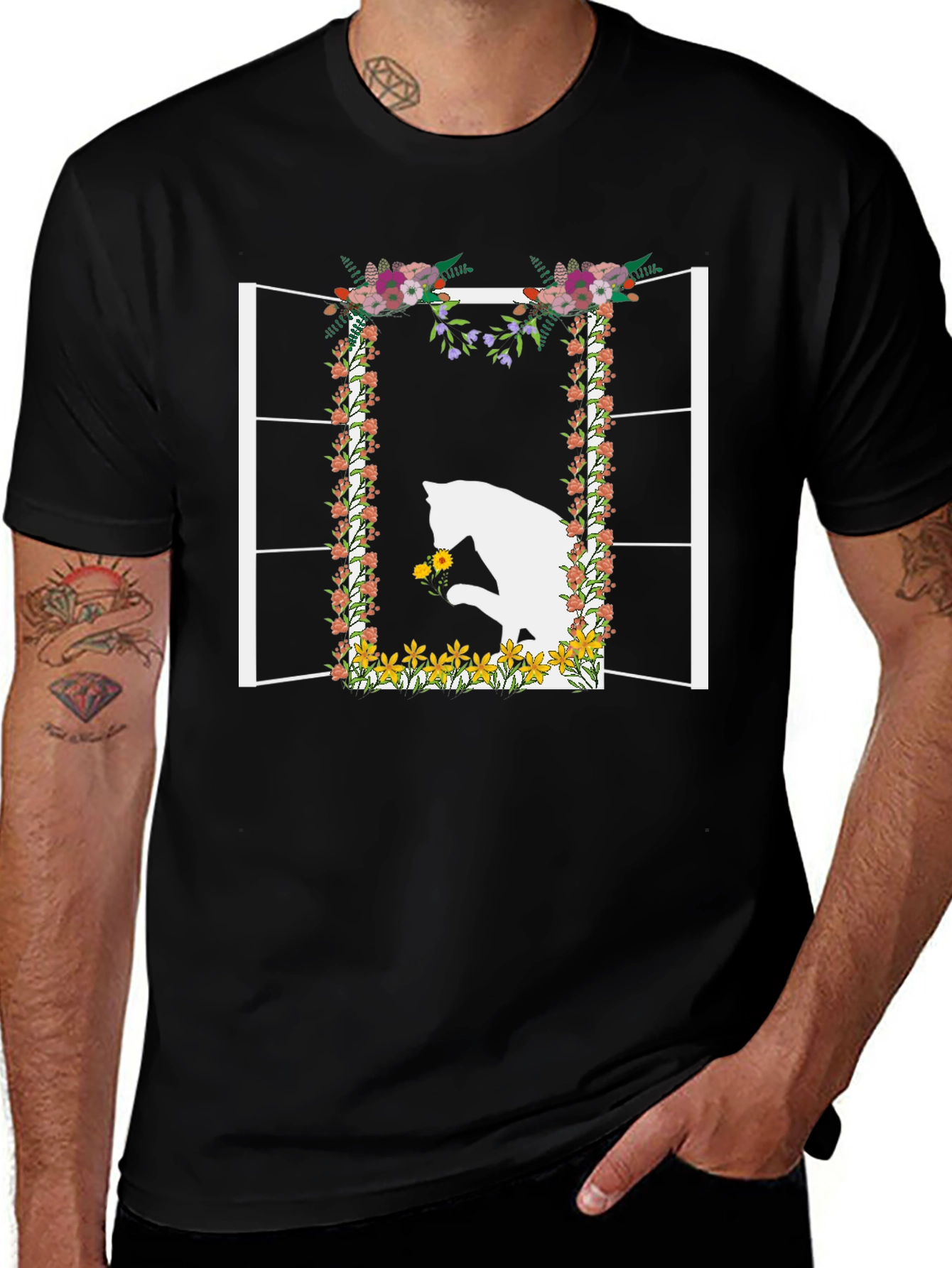 Variant 14 of Floral Window Cat T-Shirt