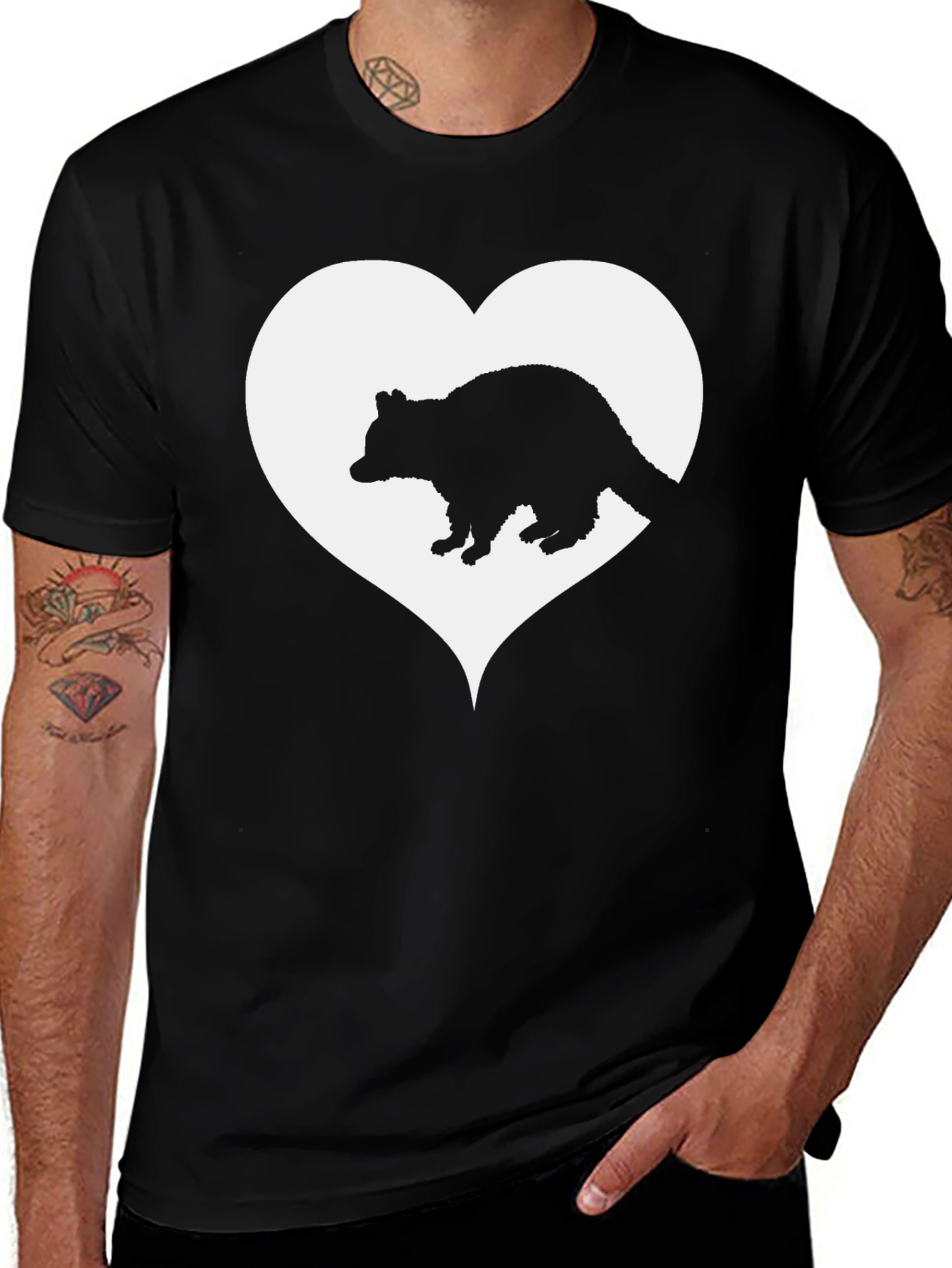Raccoon Heart Graphic T-Shirt - Black
