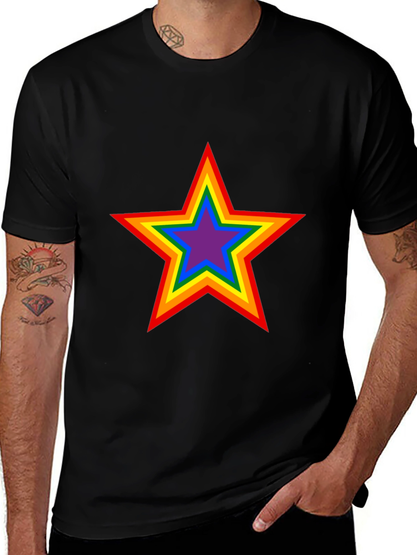 Black Rainbow Star Graphic Black T-Shirt main image
