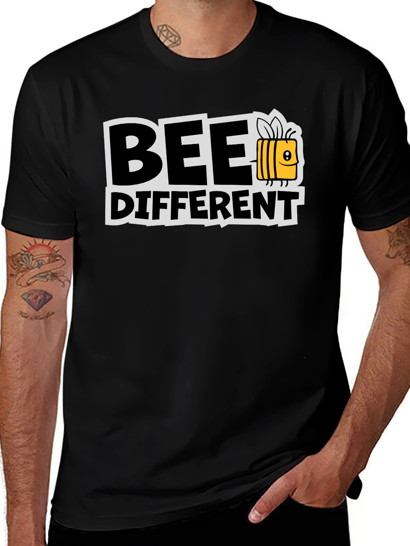 Variant 20 of Bee Different Graphic T-Shirt, Black Cotton Tee
