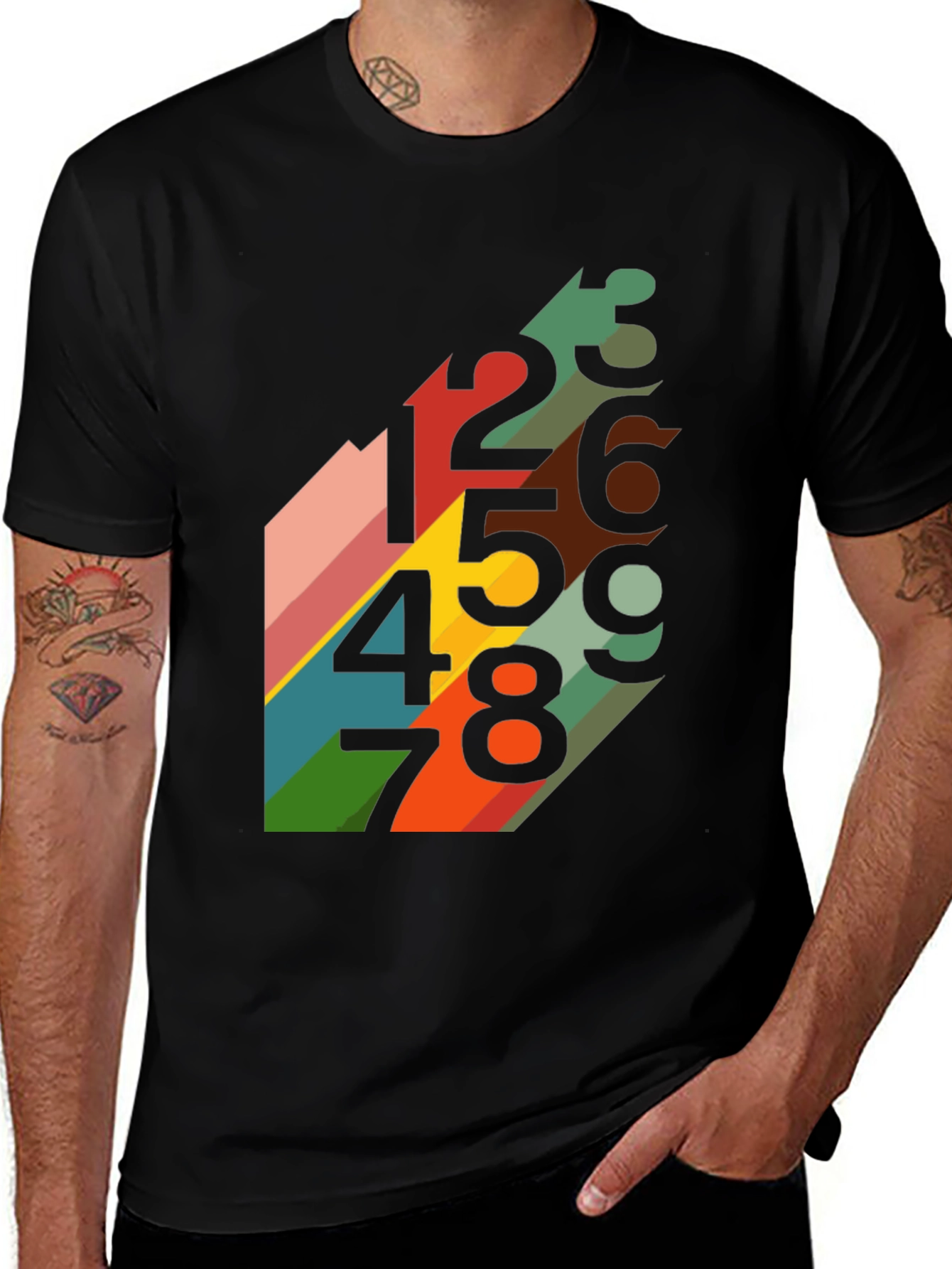 Variant 14 of Retro Number Pattern Black T-Shirt