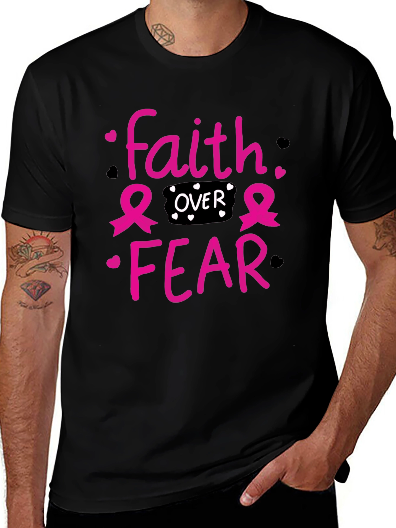 Variant 17 of Faith Over Fear T-Shirt Breast Cancer Awareness Pink Ribbon