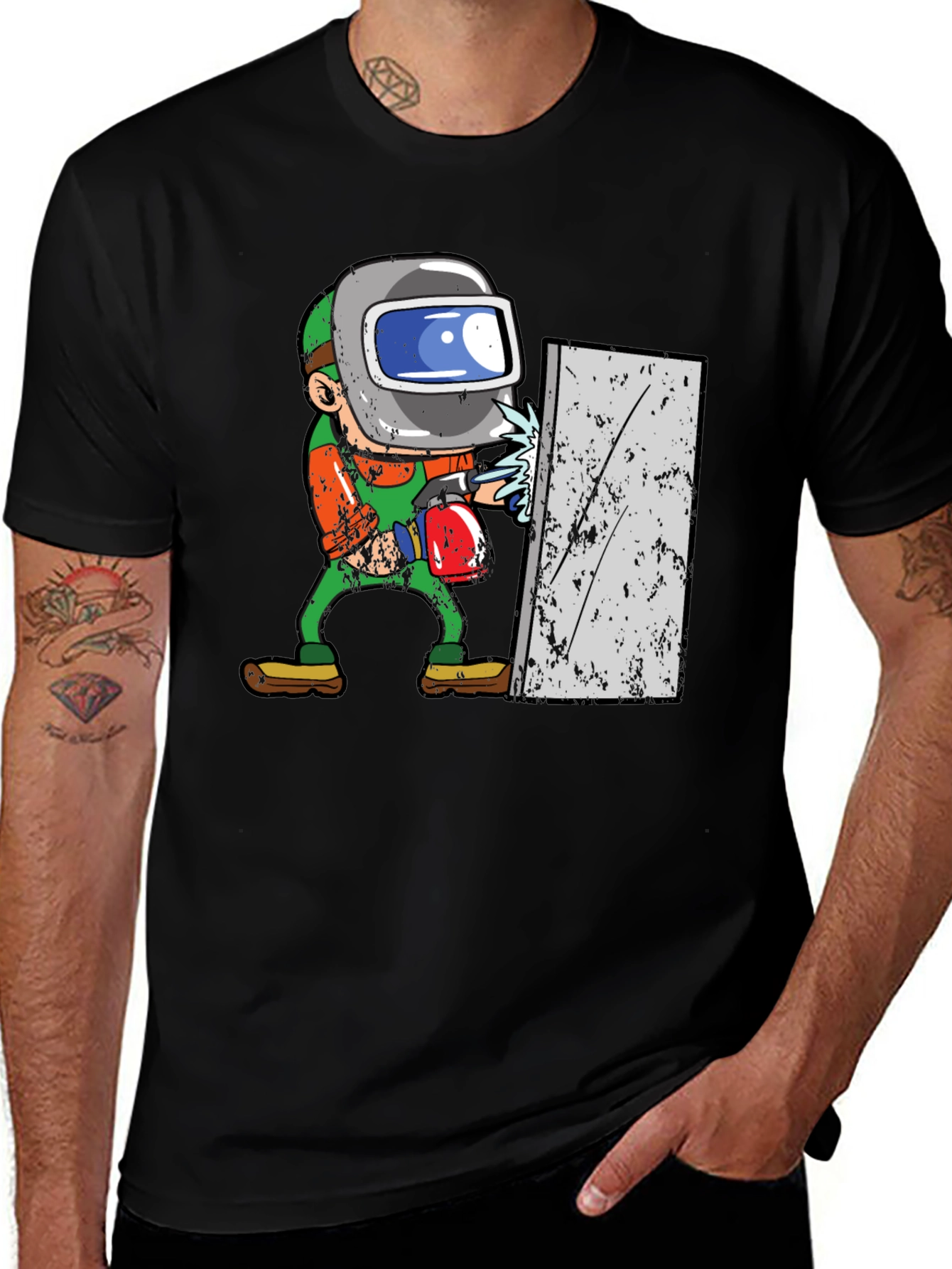 Variant 23 of Welder Graphic T-Shirt - Black Cotton Crew Neck Tee