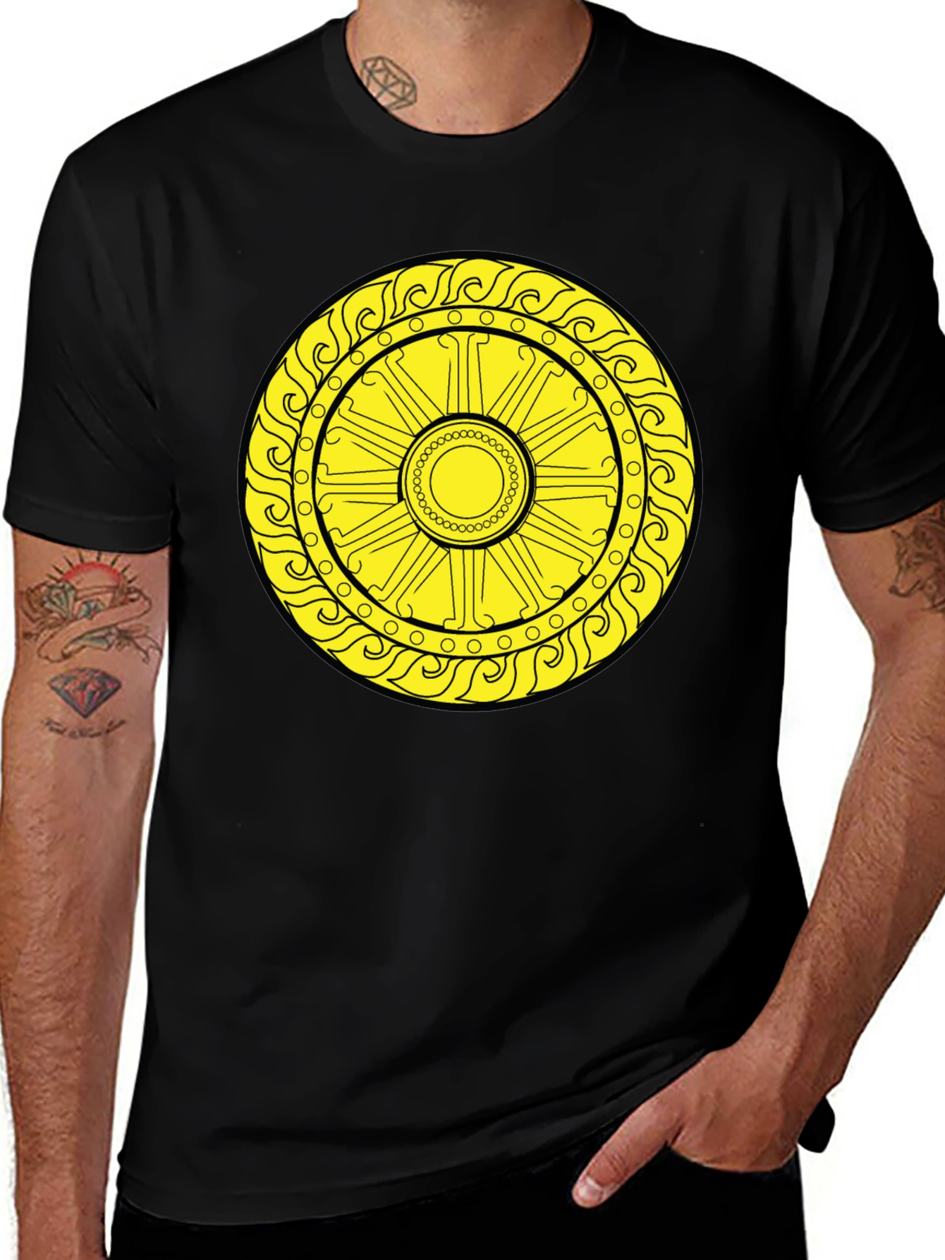 Variant 5 of Sun Symbol Graphic Tee - Black Cotton Casual