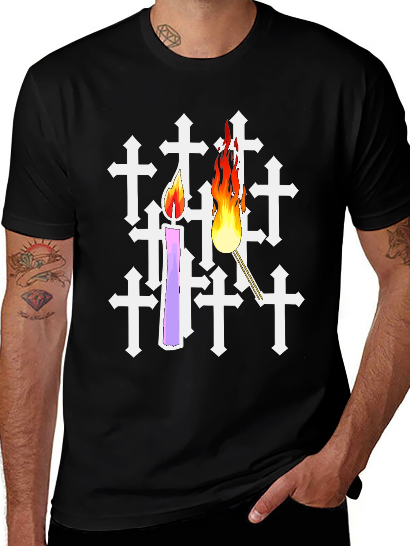 Variant 27 of Candle and Cross T-Shirt - Unique Design