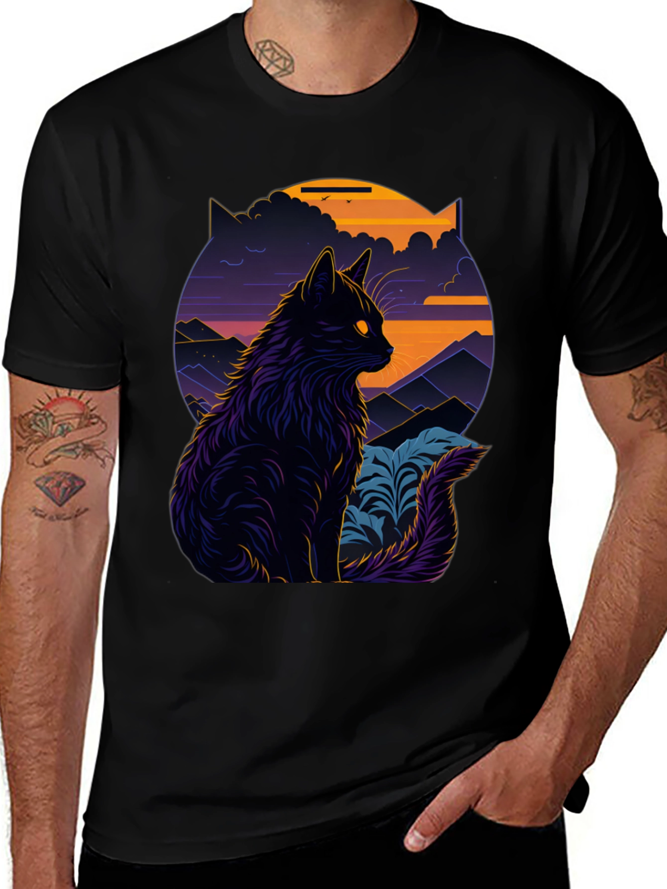 Variant 5 of Mystic Cat Graphic Tee - Stylish Black T-Shirt
