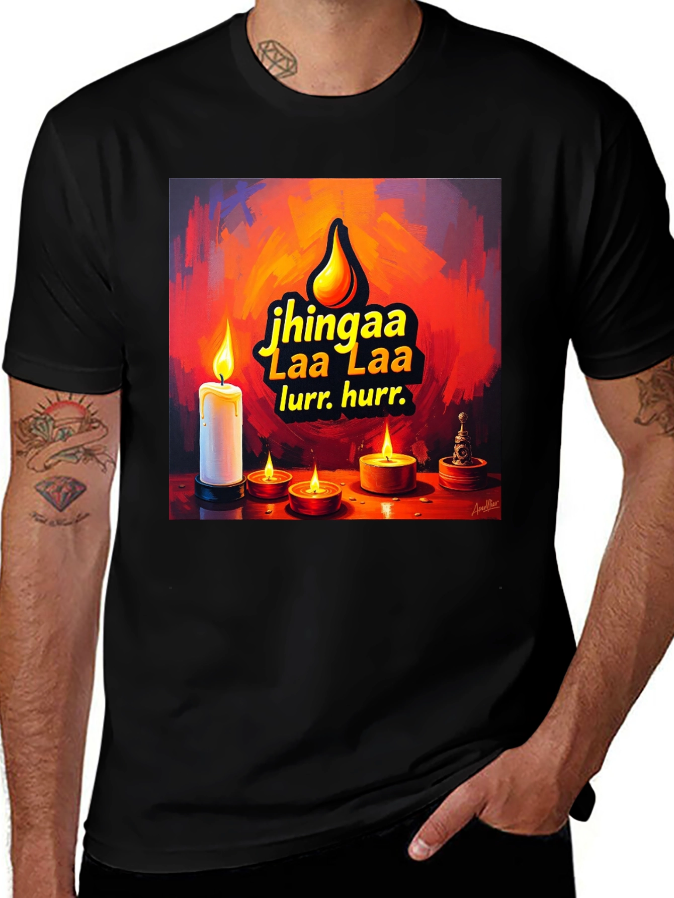 Variant 3 of Candlelight Jhingaa Tee - Artistic Graphic T-Shirt