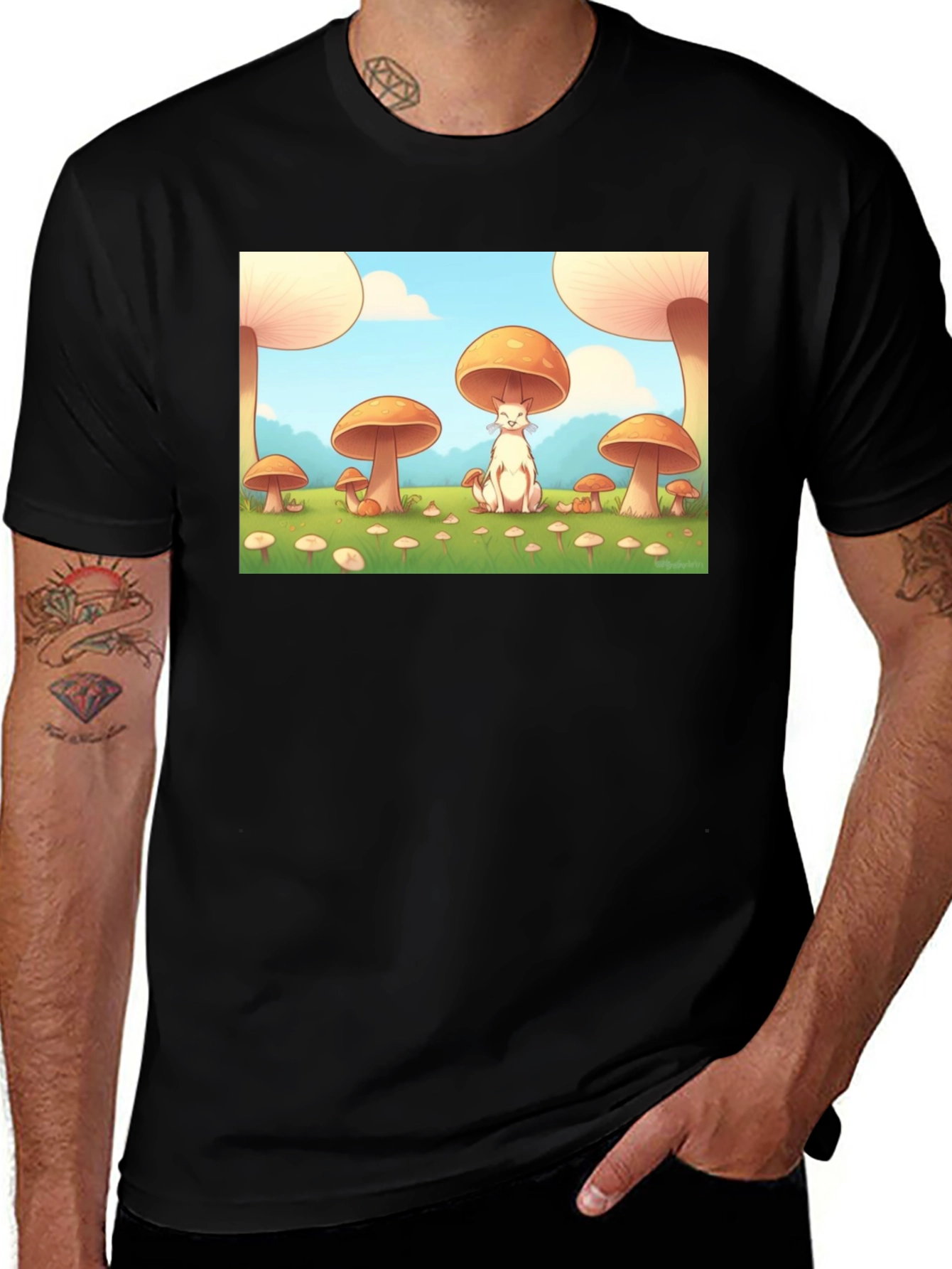 Variant 17 of Mushroom Cat T-Shirt - Whimsical Design