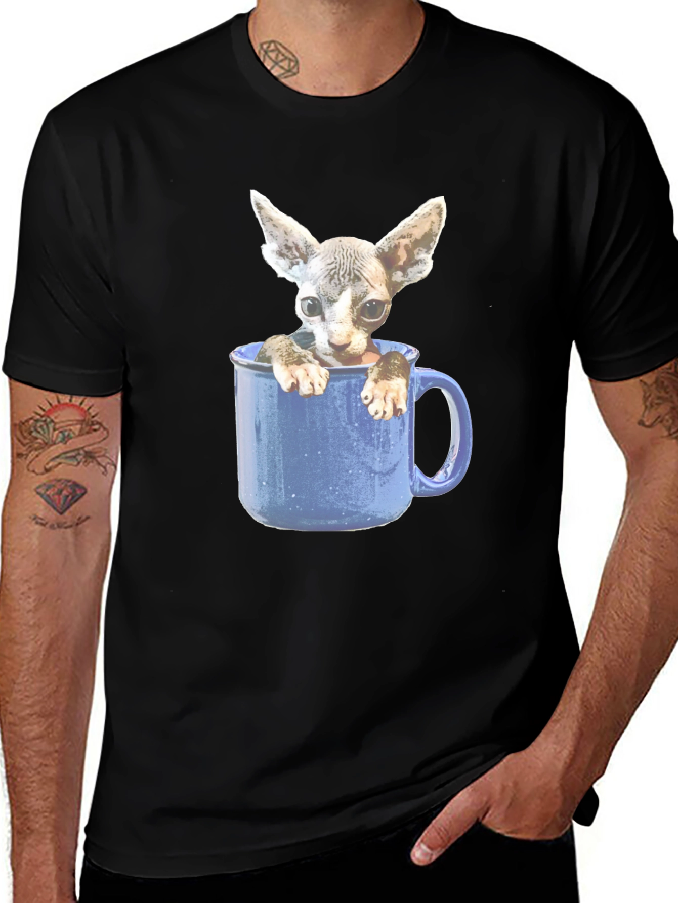 Variant 18 of Sphynx Cat in Mug Graphic Tee - Unisex Black T-Shirt