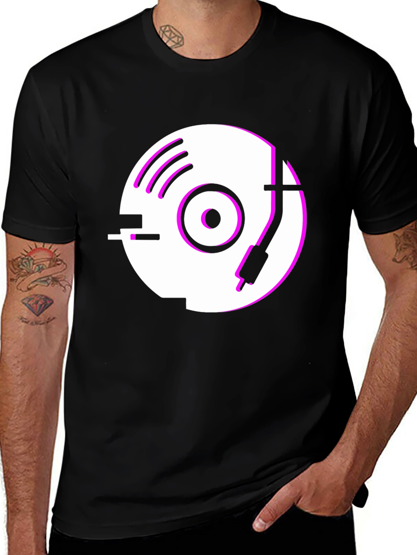 Variant 12 of Retro Vinyl Record Player Graphic Tee - Black Cotton Shirt
