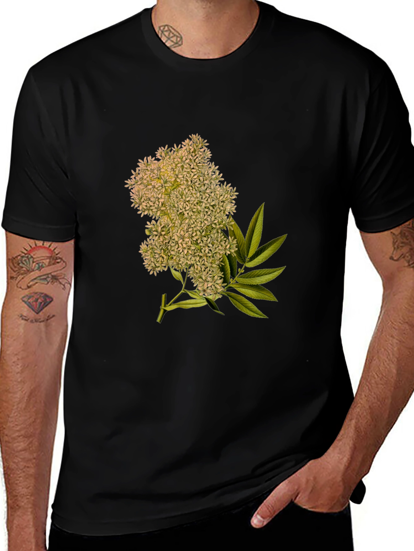 Variant 10 of Botanical Print Black T-Shirt