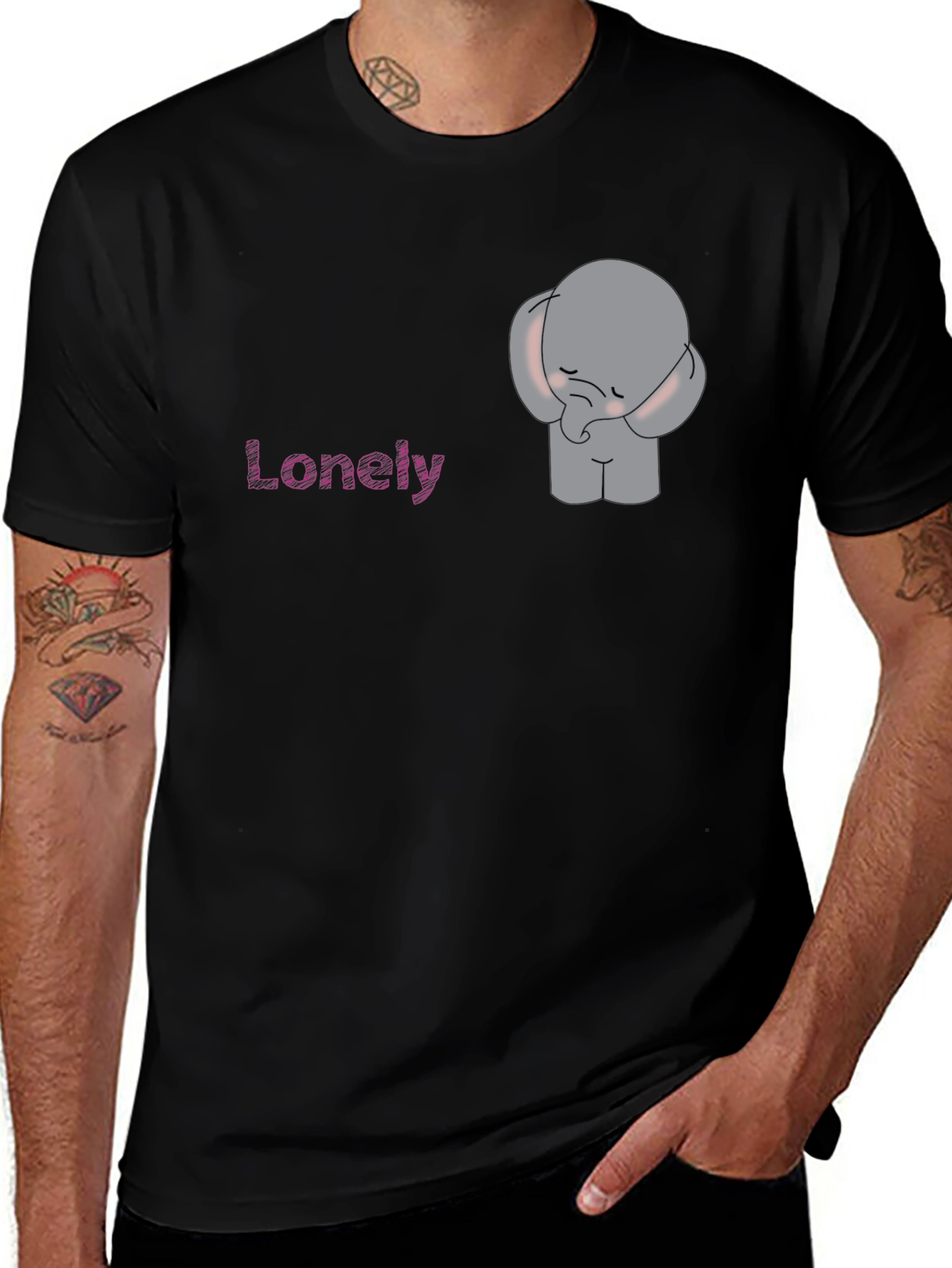 Variant 28 of Lonely Elephant Graphic Black T-Shirt