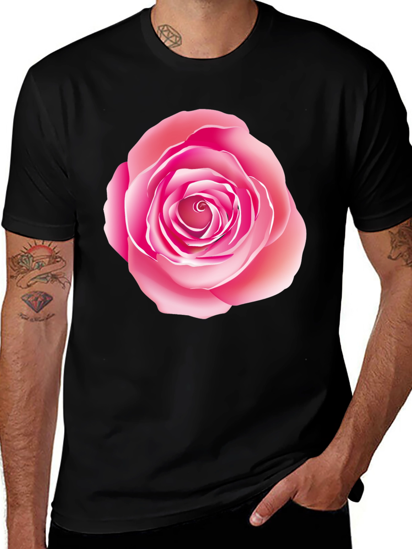 Variant 11 of Pink Rose Graphic Print Black T-Shirt