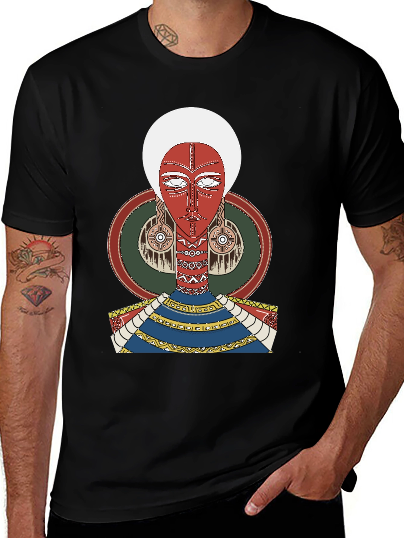 Variant 18 of Artistic Tribal Graphic Print Black T-Shirt