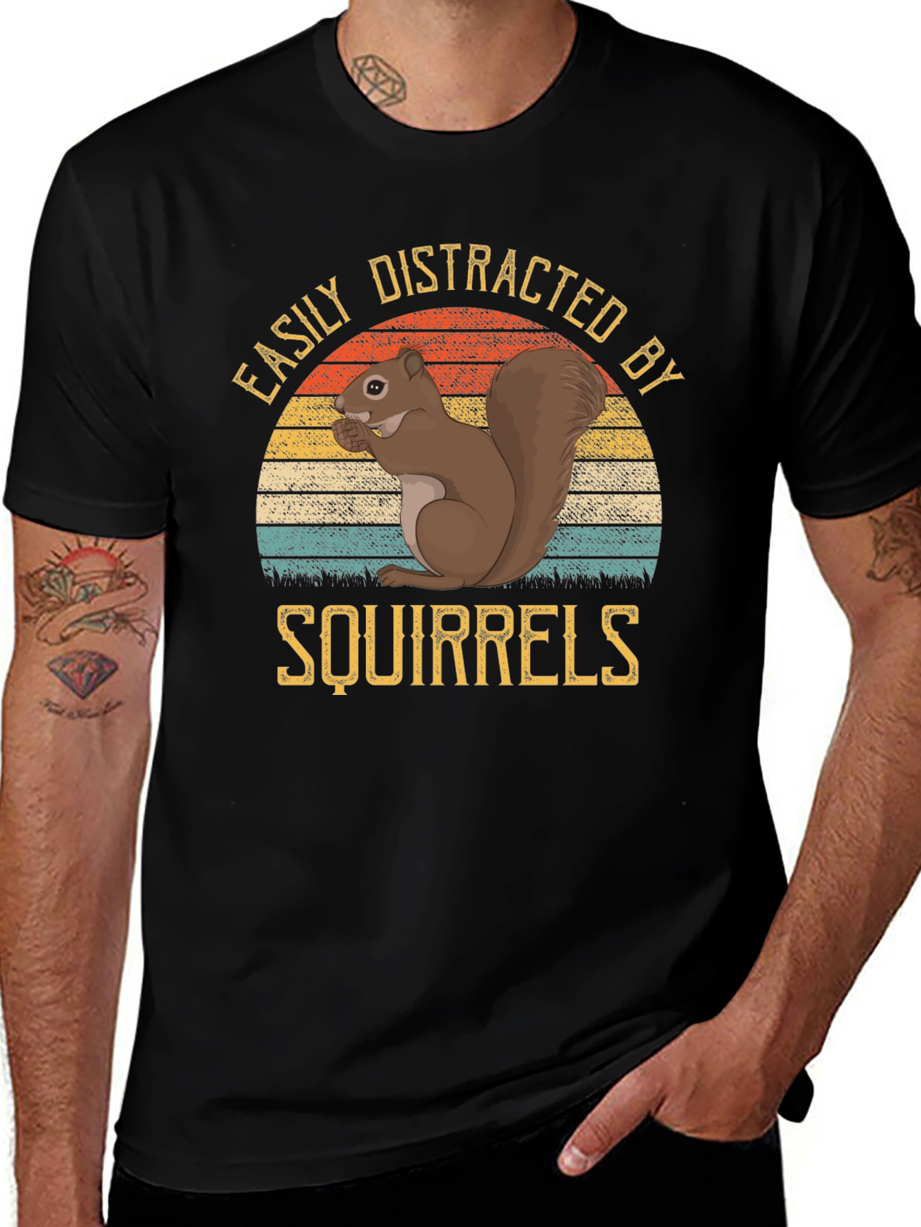 Variant 18 of Easily Distracted by Squirrels Black T-Shirt