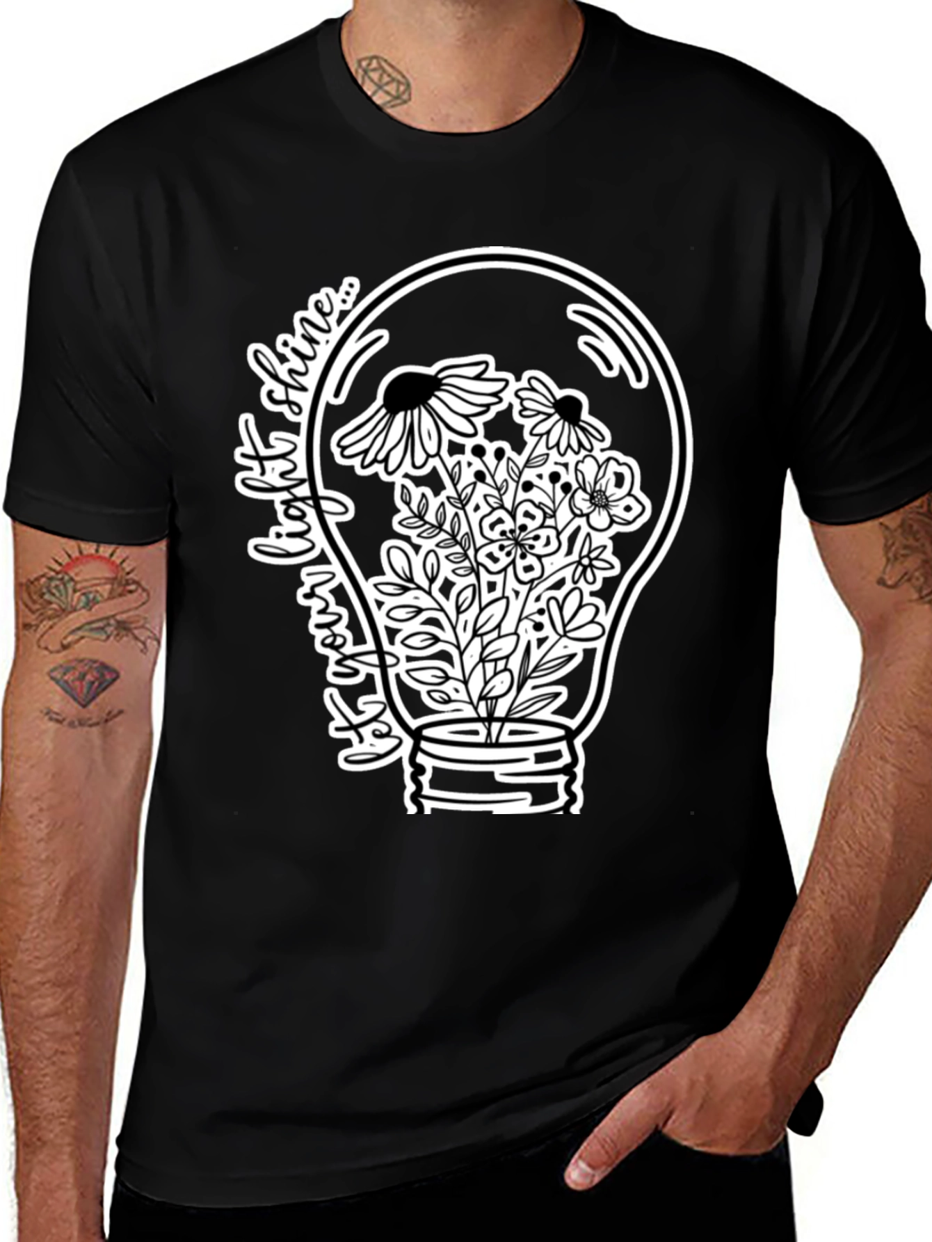 Variant 28 of Floral Light Bulb Graphic T-Shirt - Black