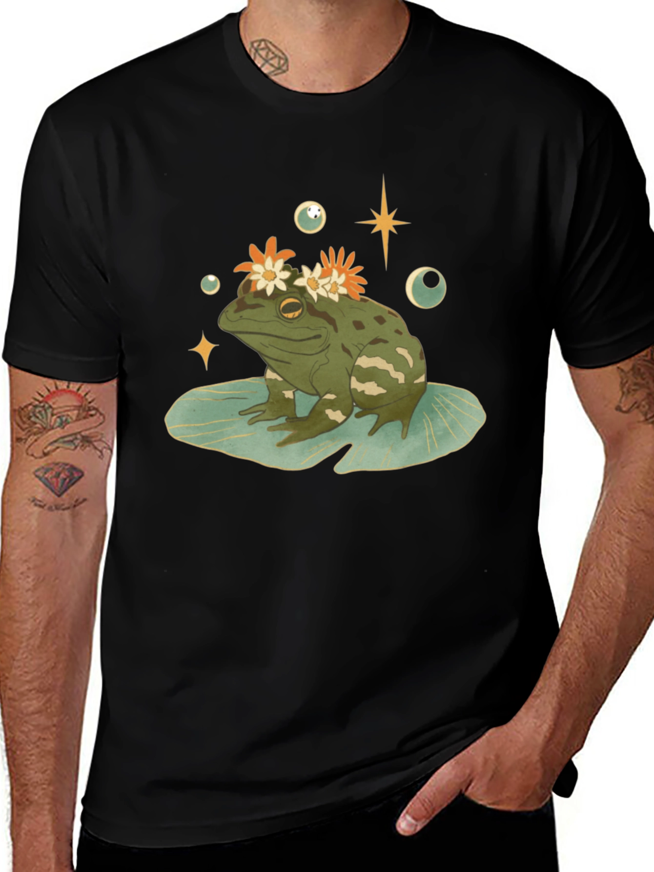 Frog With Flowers Graphic T-Shirt