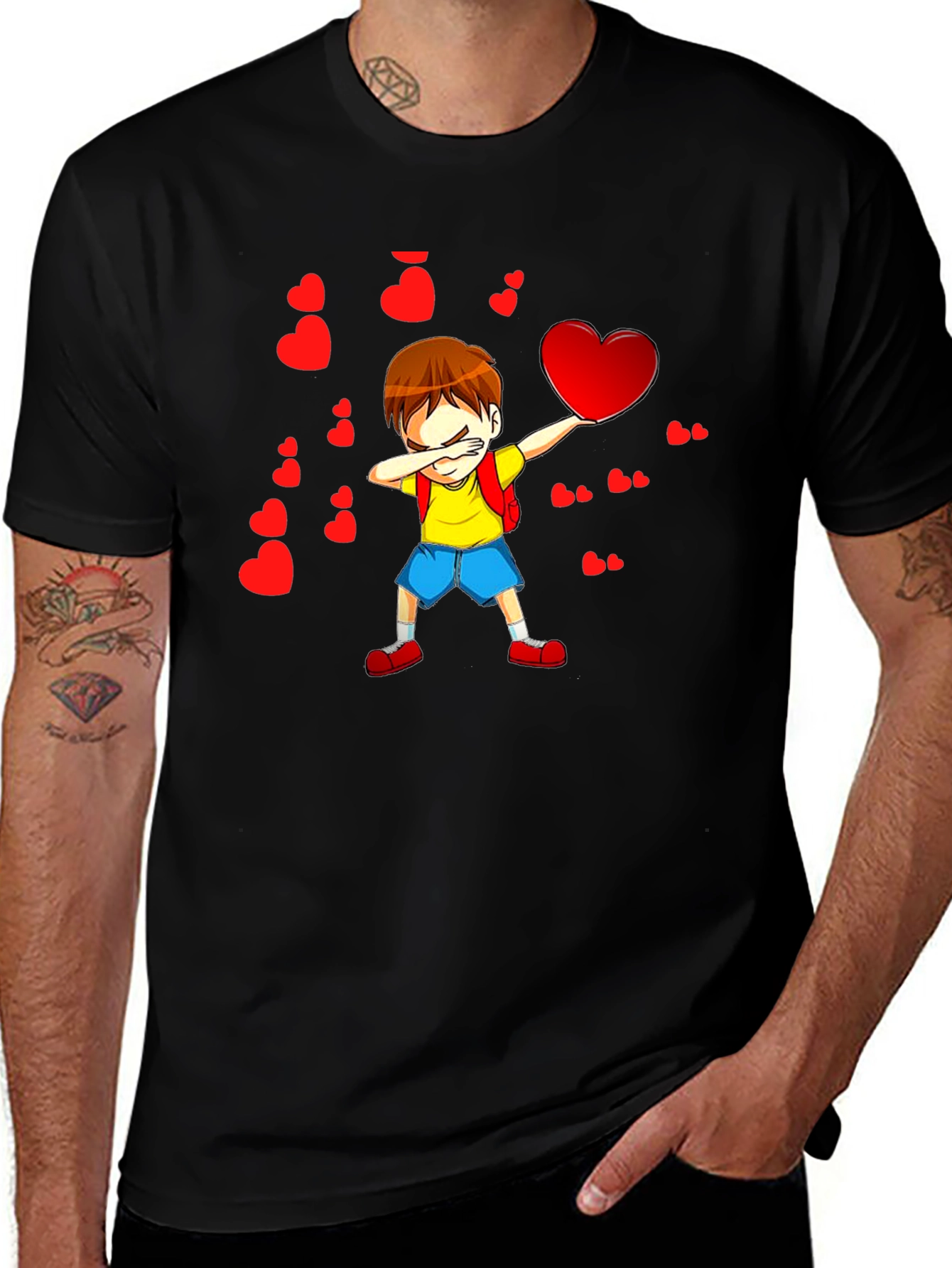 Variant 30 of Boy Dabbing with Hearts Graphic Tee - Valentine's Day