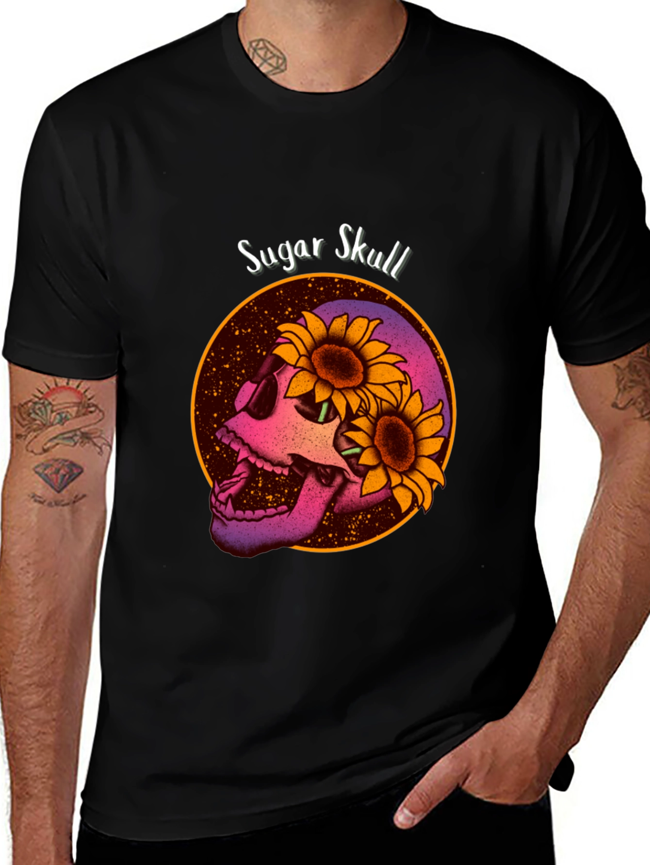 Sugar Skull Sunflower Graphic Tee - Black T-Shirt
