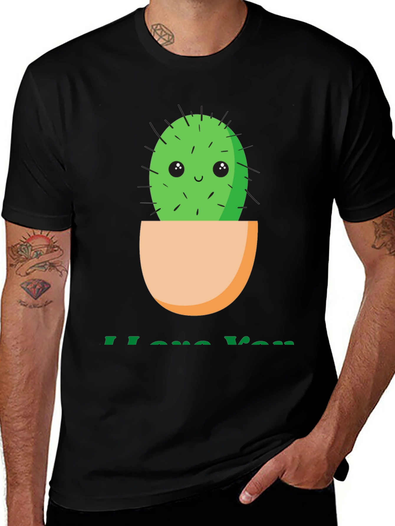 Variant 11 of Cute Cactus I Love You T-Shirt - Black