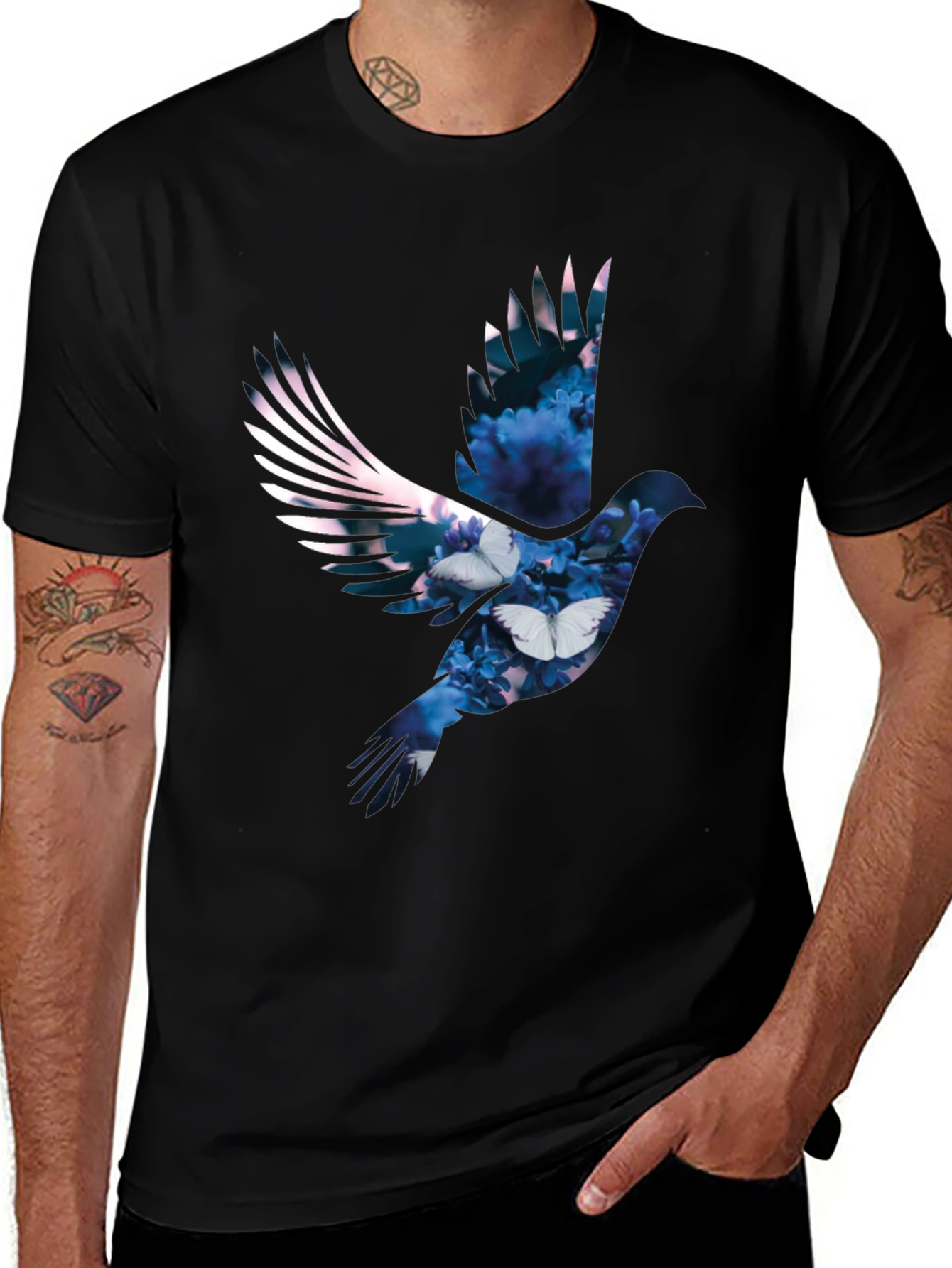 Variant 3 of Bird & Floral Graphic Black Tee