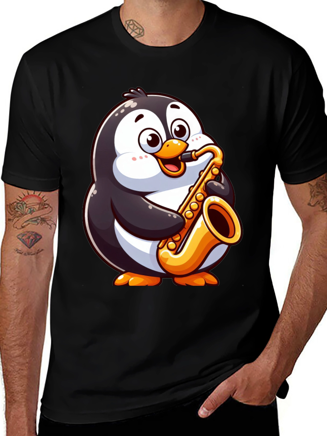 Variant 9 of Penguin Saxophone Graphic Tee - Cool Black T-Shirt