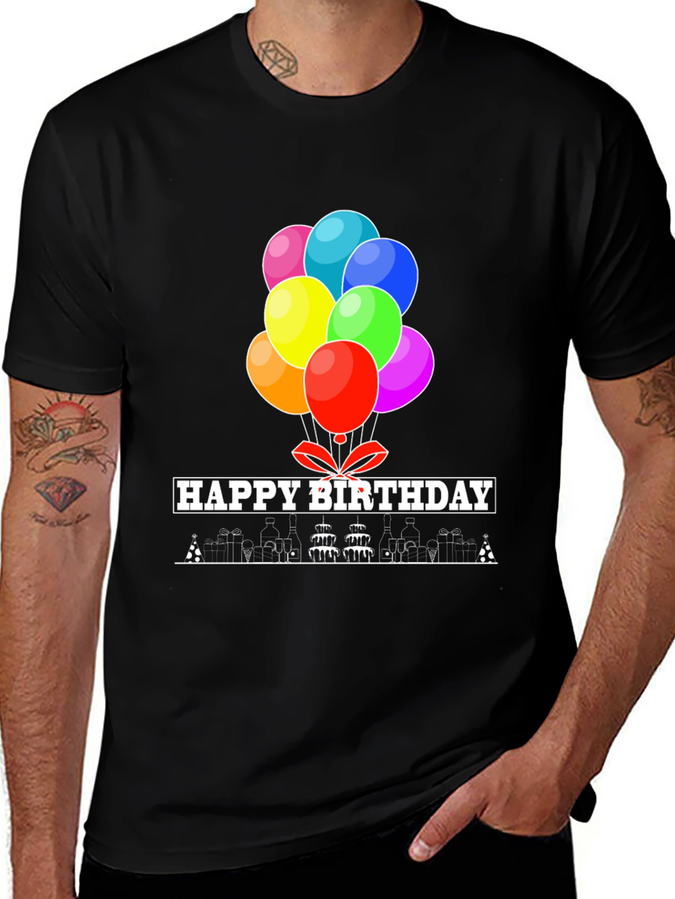 Variant 6 of Happy Birthday Balloon Graphic Tee - Black