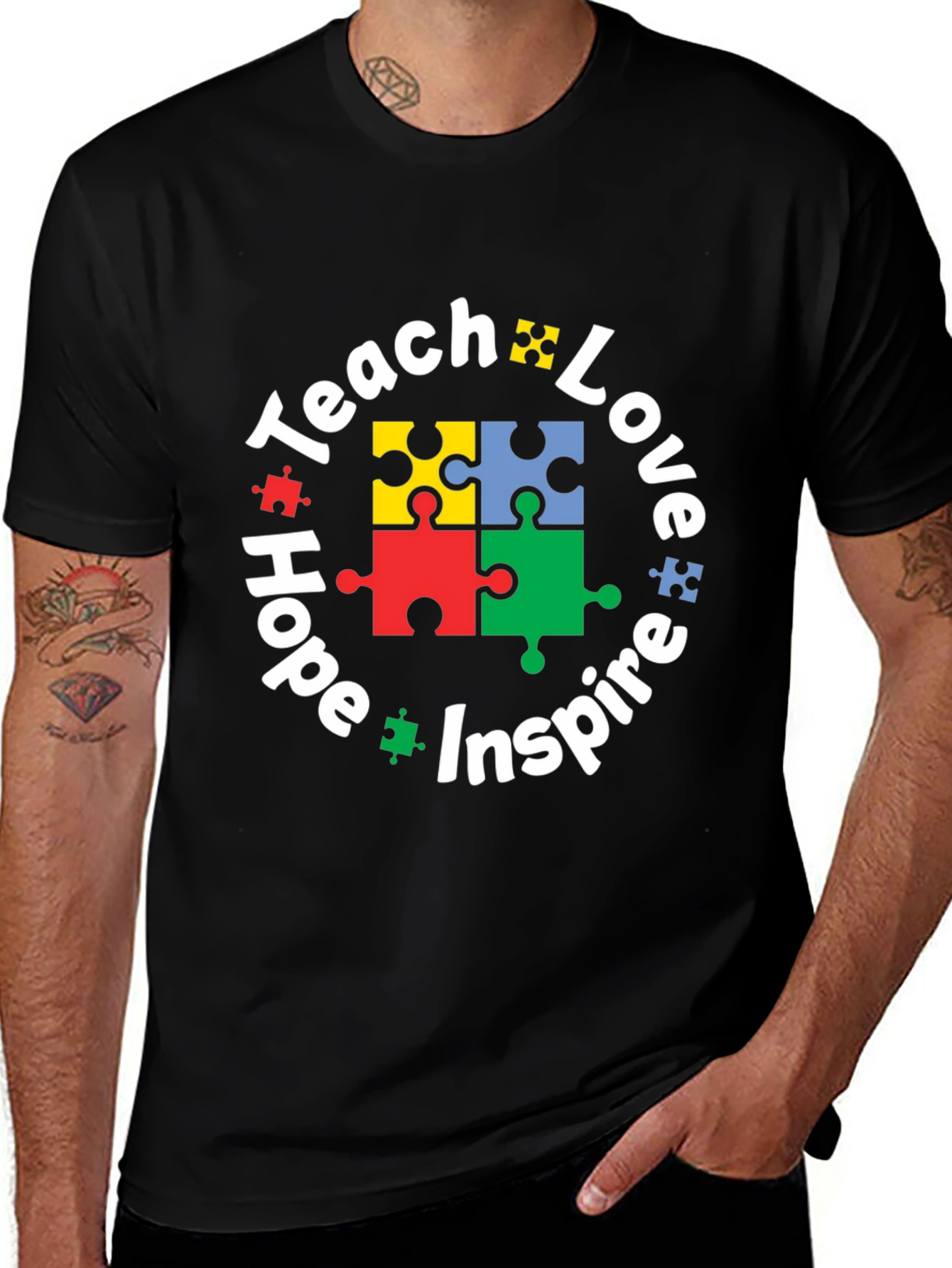 Variant 13 of Teach Love Hope Inspire Puzzle Piece T-Shirt