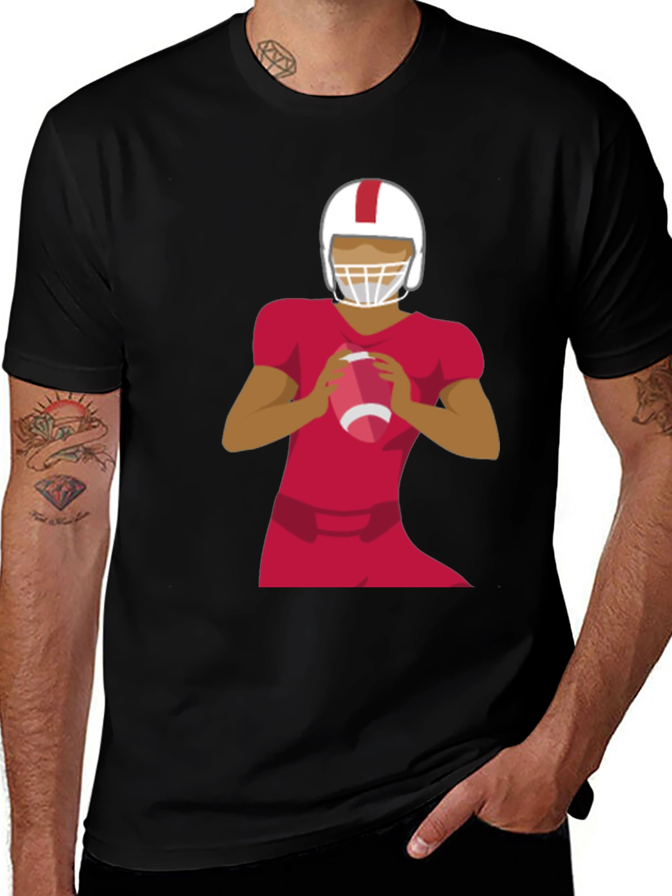Variant 30 of Football Player Graphic Tee - Black Cotton T-Shirt