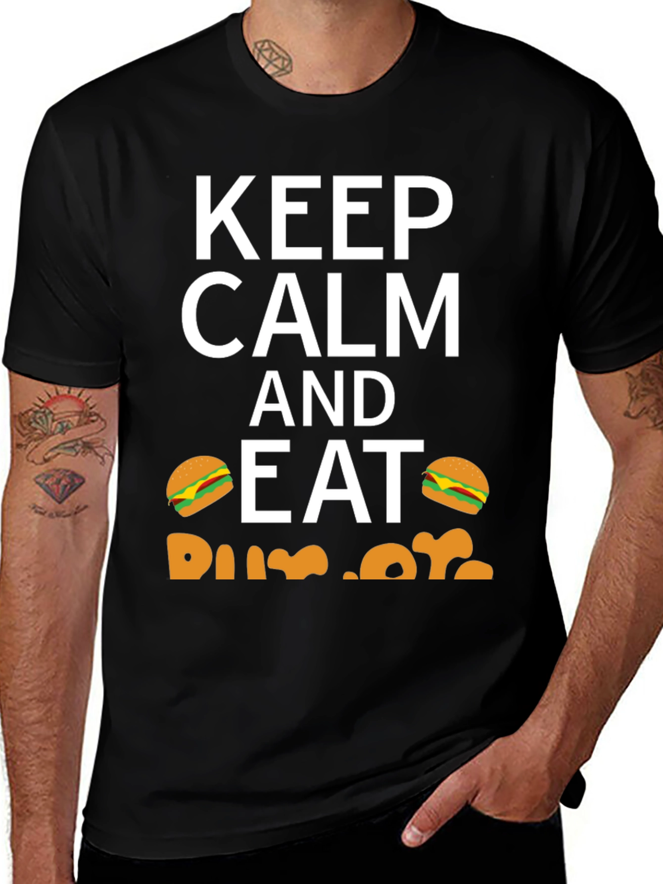 Variant 4 of Keep Calm and Eat Burgers Black T-Shirt