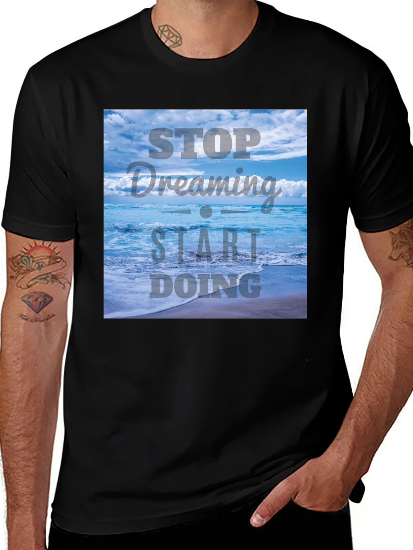 Black Inspirational Ocean T-Shirt - Stop Dreaming, Start Doing main image