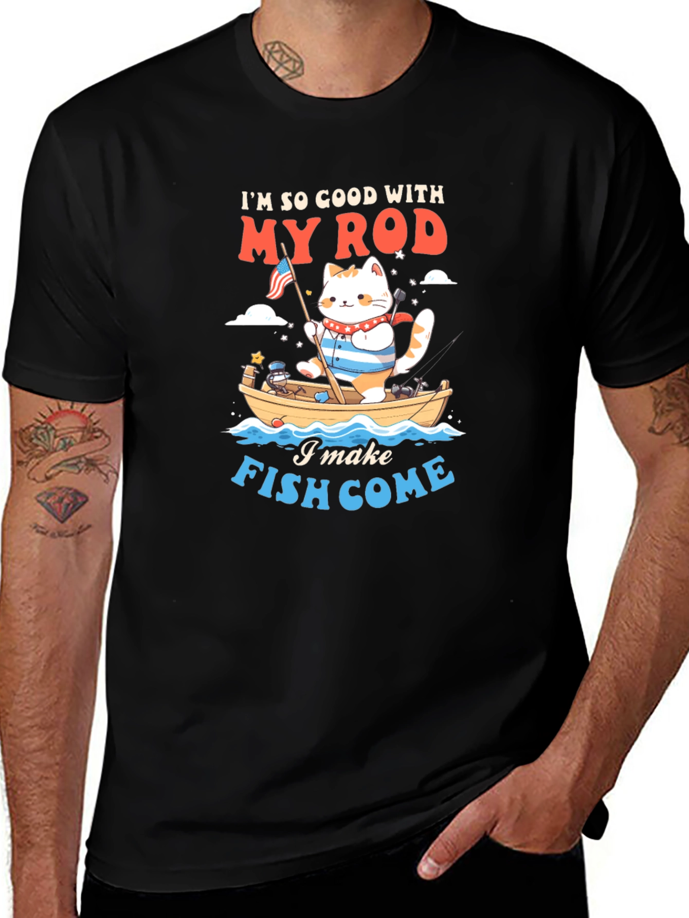Variant 4 of Funny Cat Fishing Graphic T-Shirt