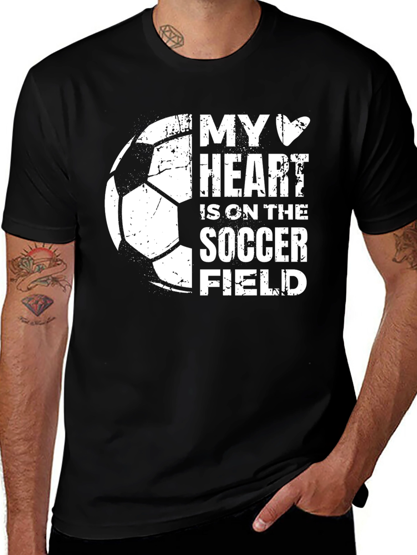 Variant 21 of Soccer Lover Black T-Shirt: My Heart is on the Field