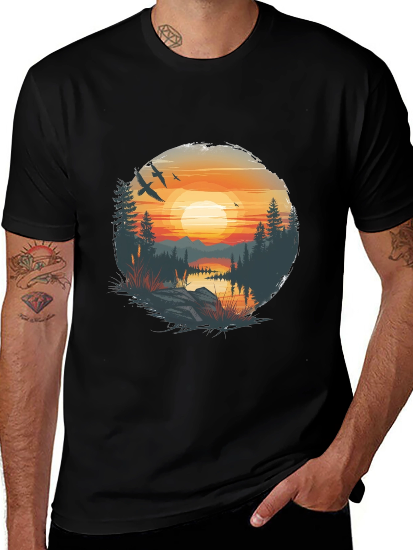 Variant 5 of Sunset Lake Graphic Tee - Nature Inspired Design