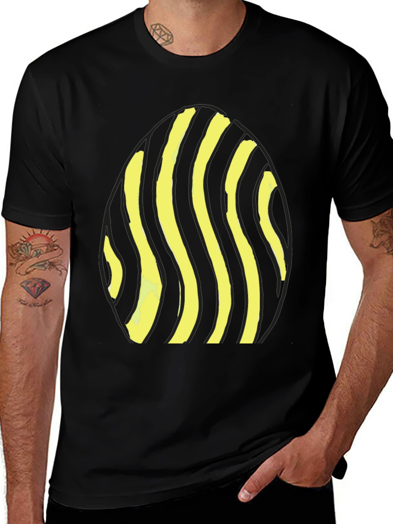 Variant 15 of Striped Egg Graphic Tee - Casual Black T-Shirt