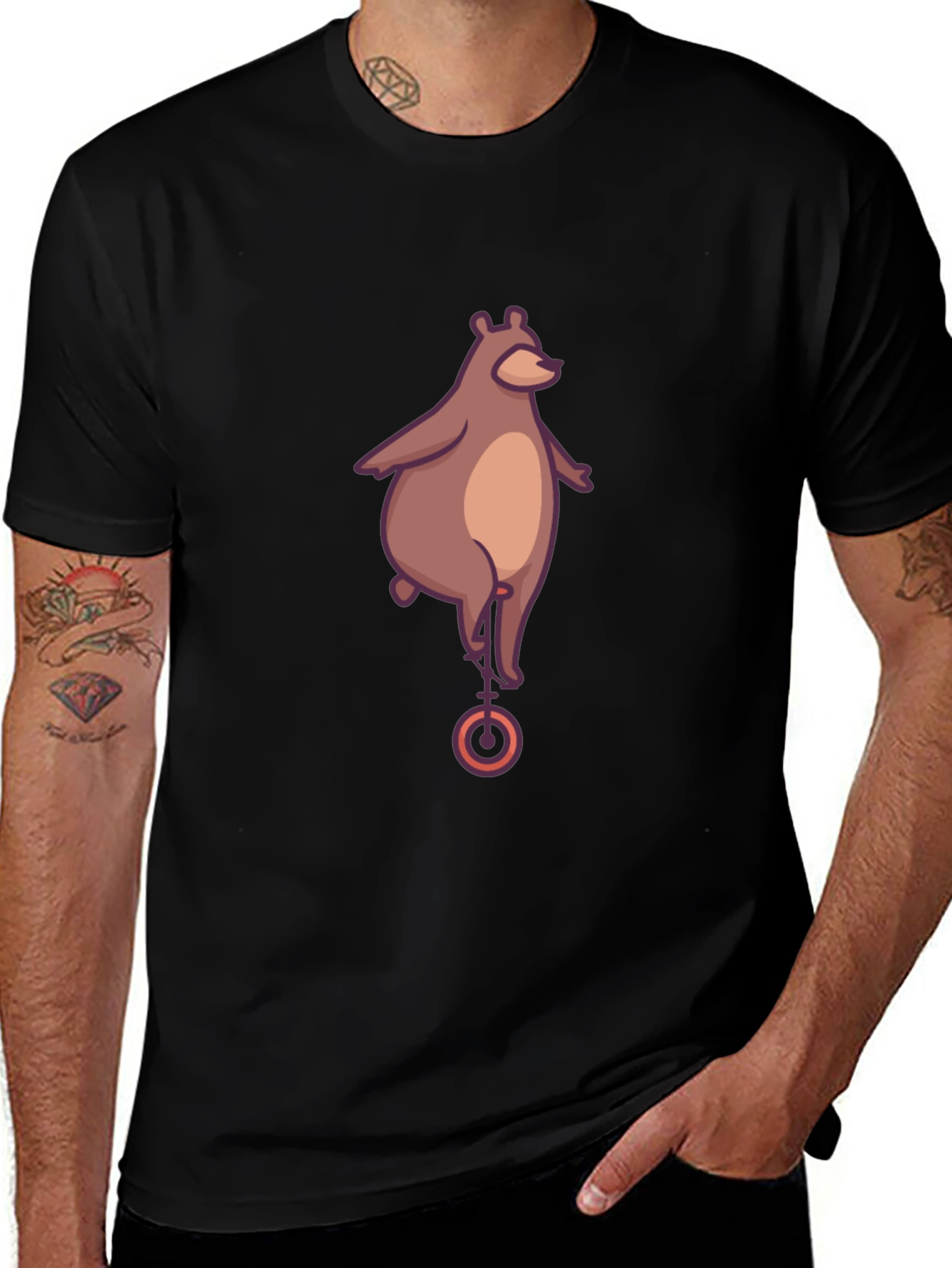Variant 30 of Bear on Unicycle Graphic Tee - Cool Black Shirt