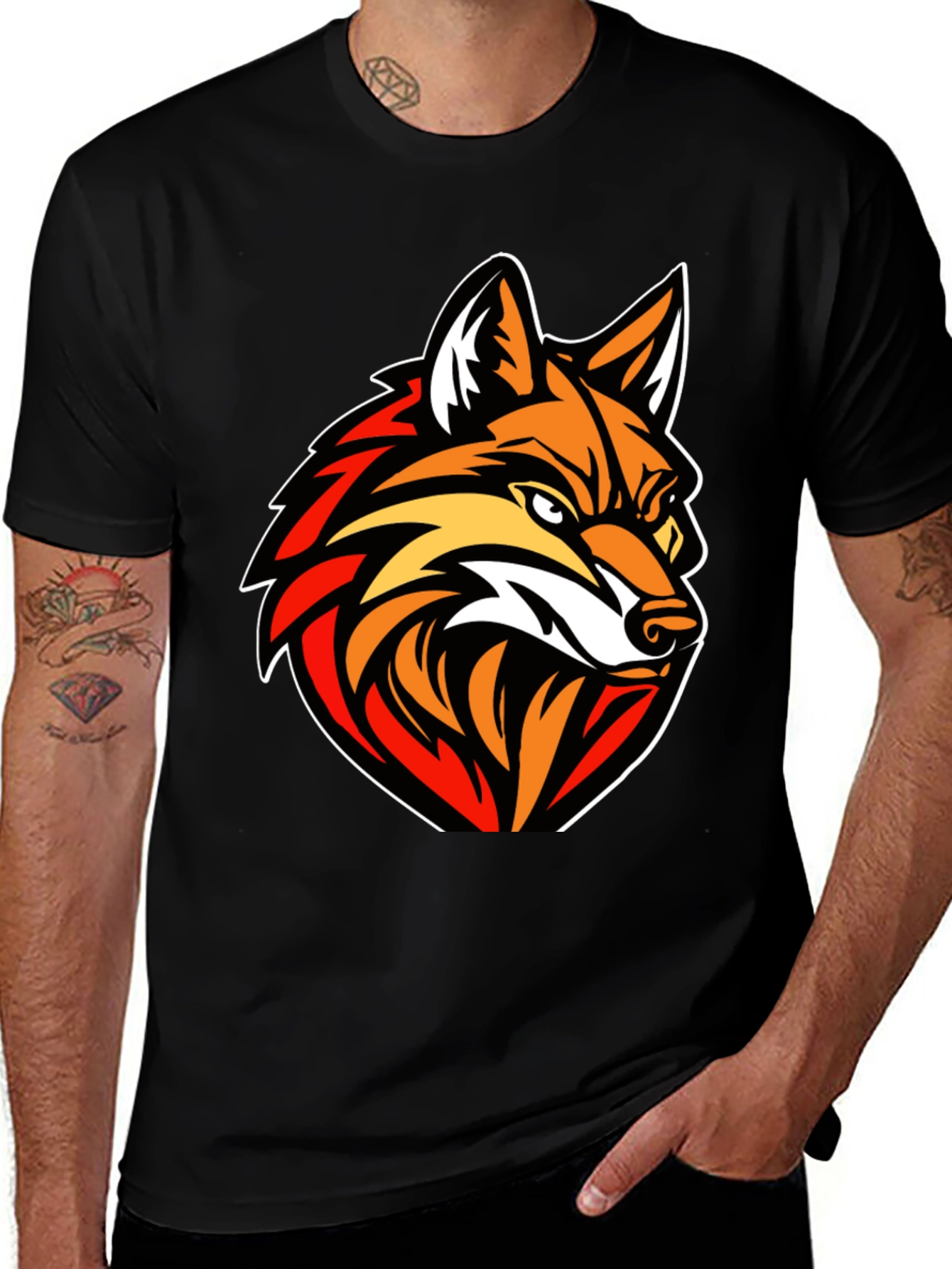 Variant 6 of Men's Black T-shirt with Fox Graphic